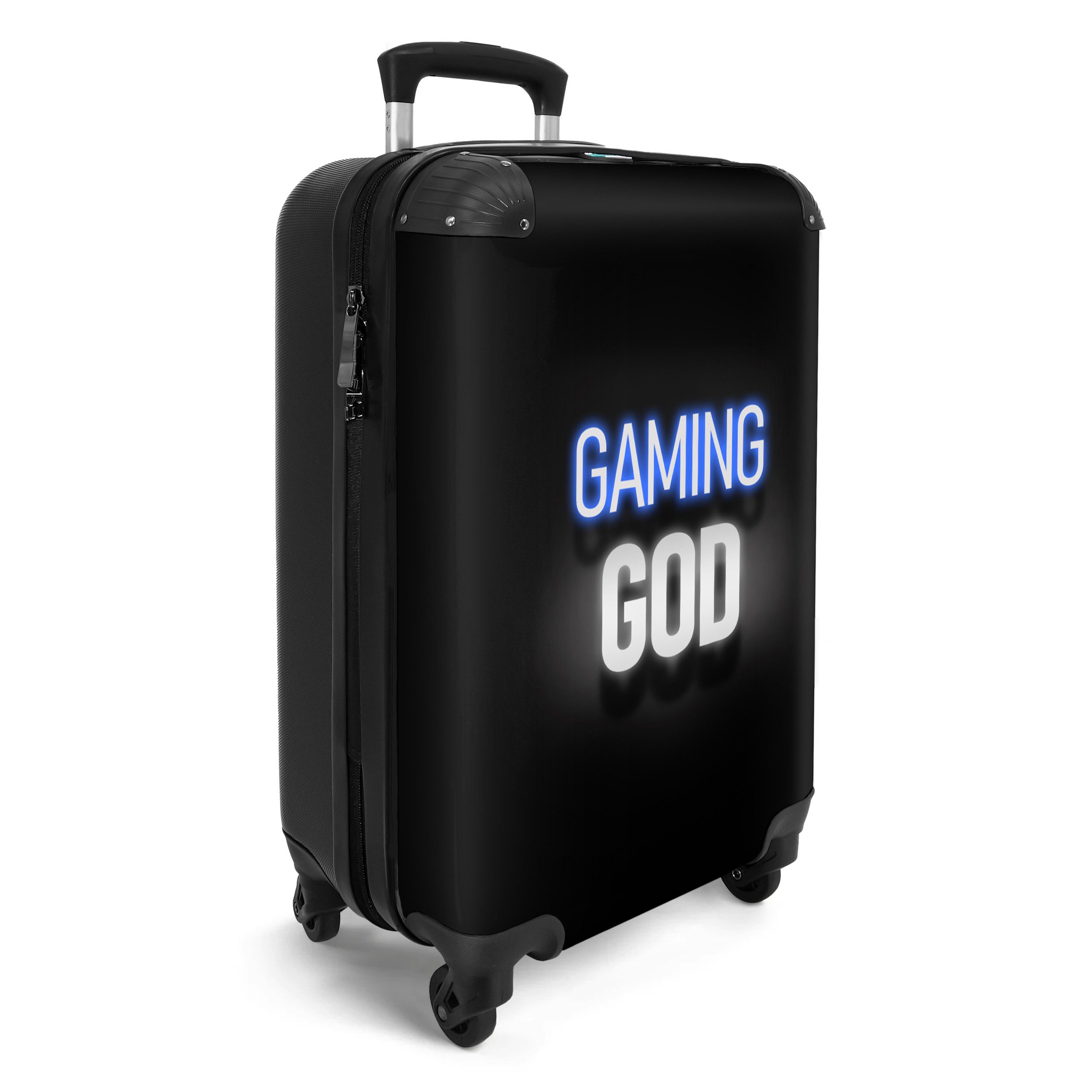 NoBoringSuitcases.com© Kinderkoffer Gaming - Sprichwörter - Gaming-Gott - Schwarz - Neon 55x35x20cm, 4 Rollen, Kinder Koffer Klein, Trolley Handgepäck, Reisekoffer