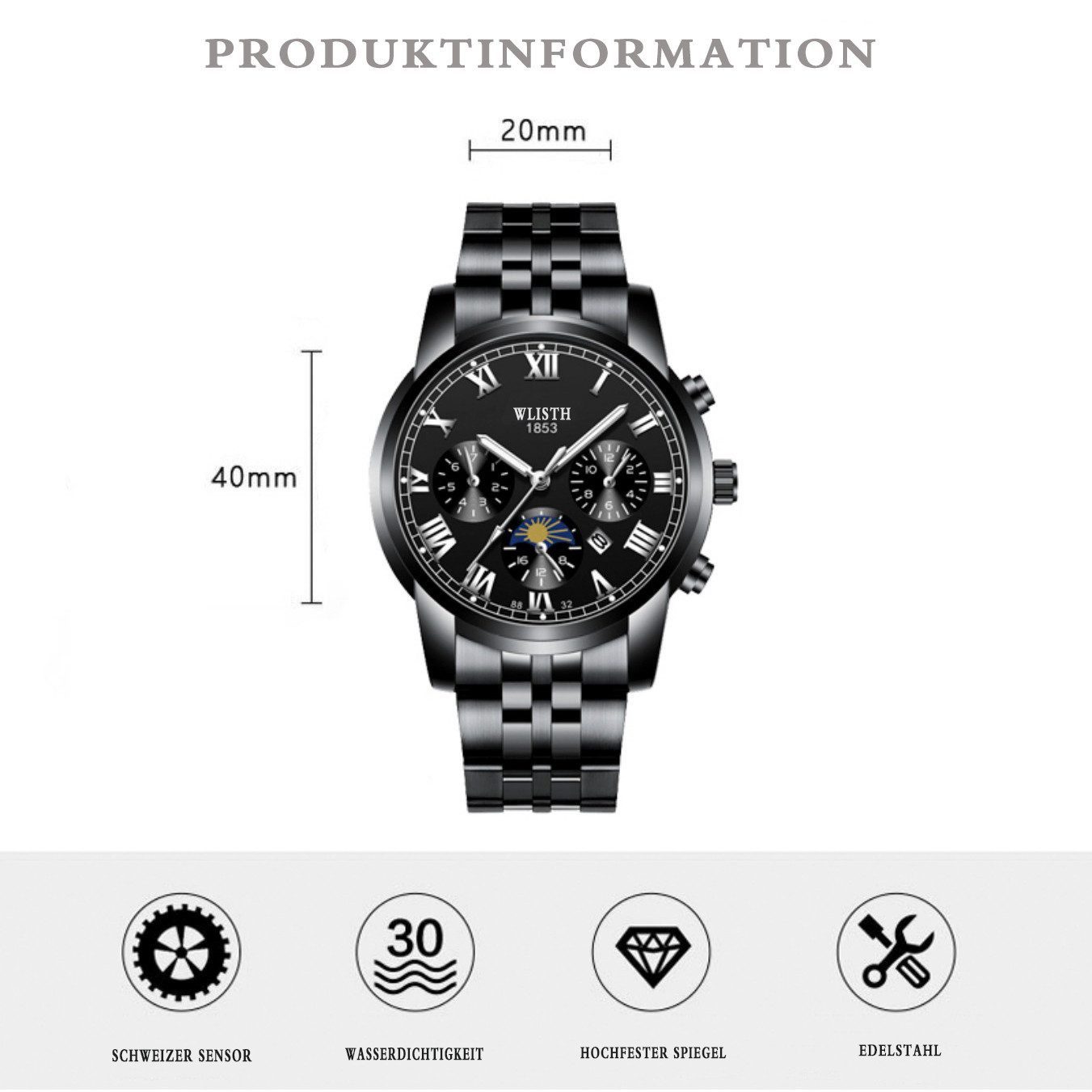 Forrlite Quarzuhr Quarzuhr Armbanduhr Edelstahl Herren Uhr, Multifunktionsu günstig online kaufen