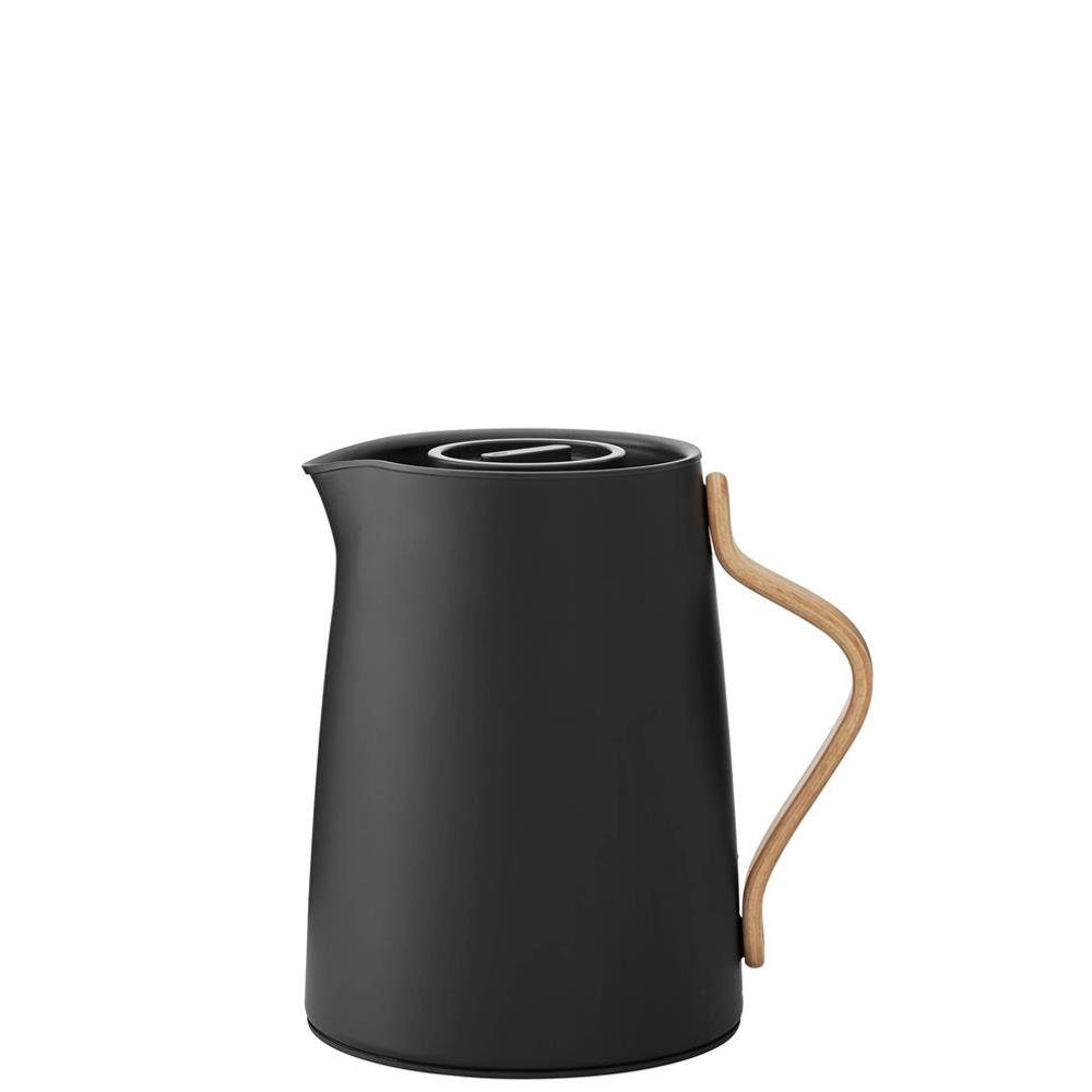 Stelton Isolierkanne Emma, 1 l, Schwarz/Matt, Teekanne mit Buchenholzgriff matt schwarz