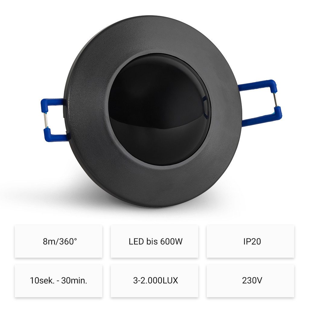 SEBSON Bewegungsmelder Infrarot Sensor Unterputz Aufputz Decke - Reichweite 8m / 360° Winkel, (1-St), Aufputz Adapter, LED geeignet, programmierbar, 3 Draht, Ø79x40mm
