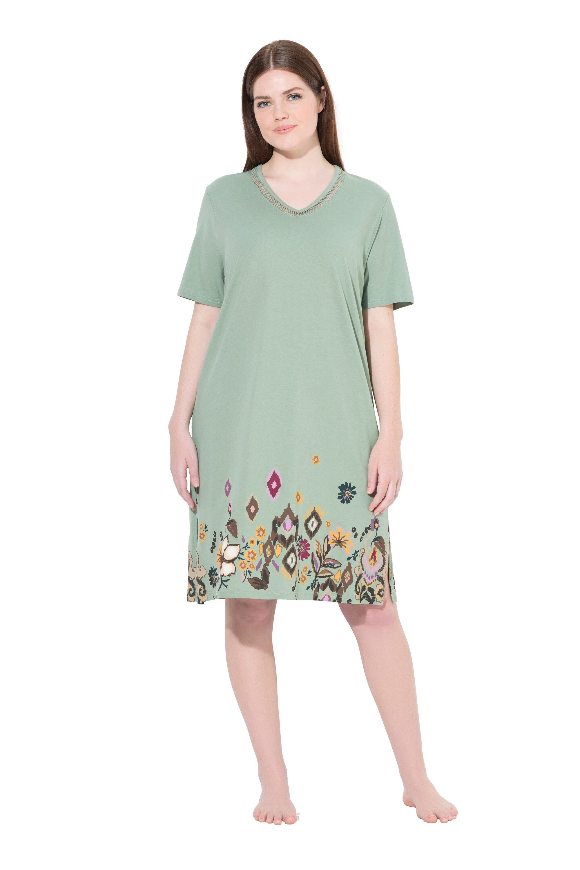 Ulla Popken Nachthemd Bigshirts 2er-Pack Blüten V-Ausschnitt Halbarm günstig online kaufen