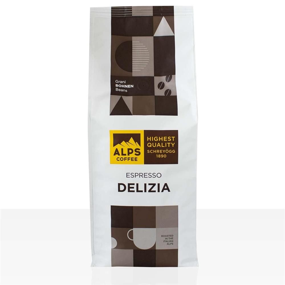 Alps Coffee Kaffee Espresso Delizia Kaffeebohnen Schreyögg Bohnen, 1 x 1000 g, Bohnenmischung: 70% Arabica, 30% Robusta
