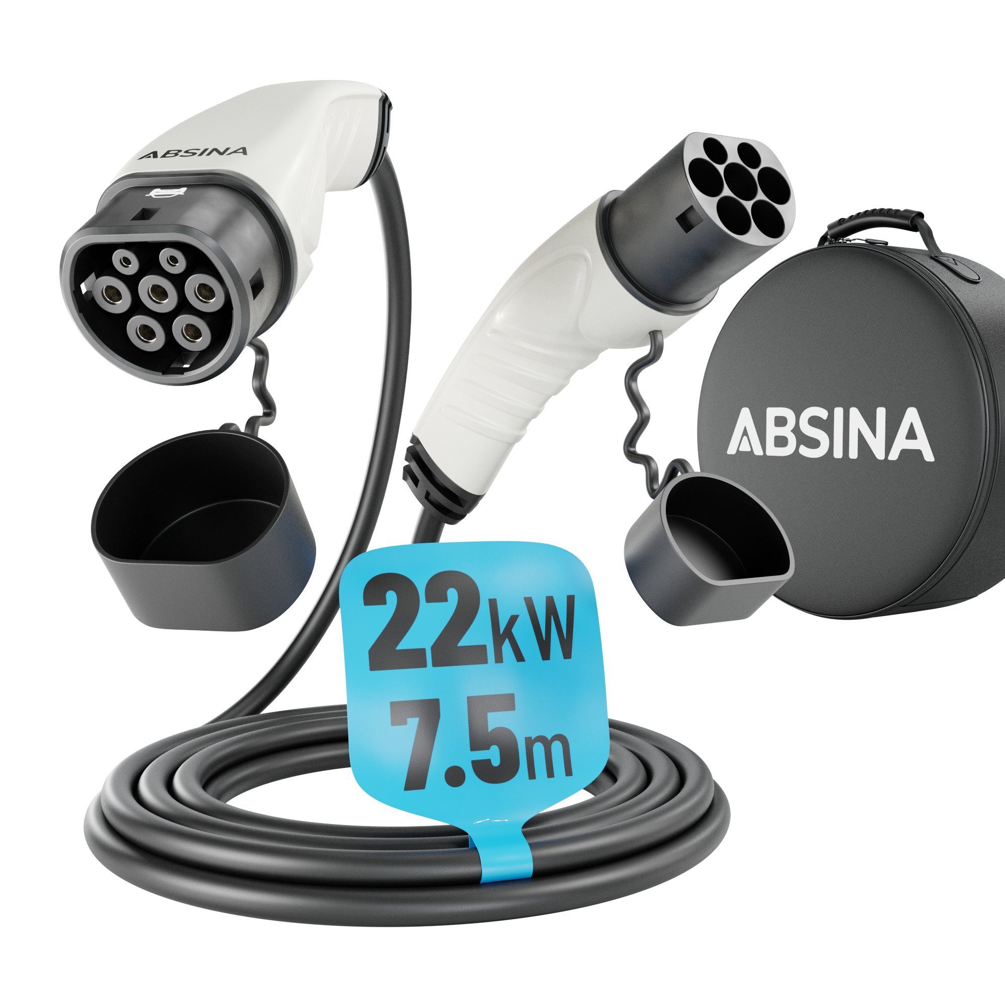 22kW 7,5 Typ Meter (1-tlg) Typ Ladekabel & 32A ABSINA Elektroauto-Ladegerät 2 für Elektroauto 2 Ladekabel -