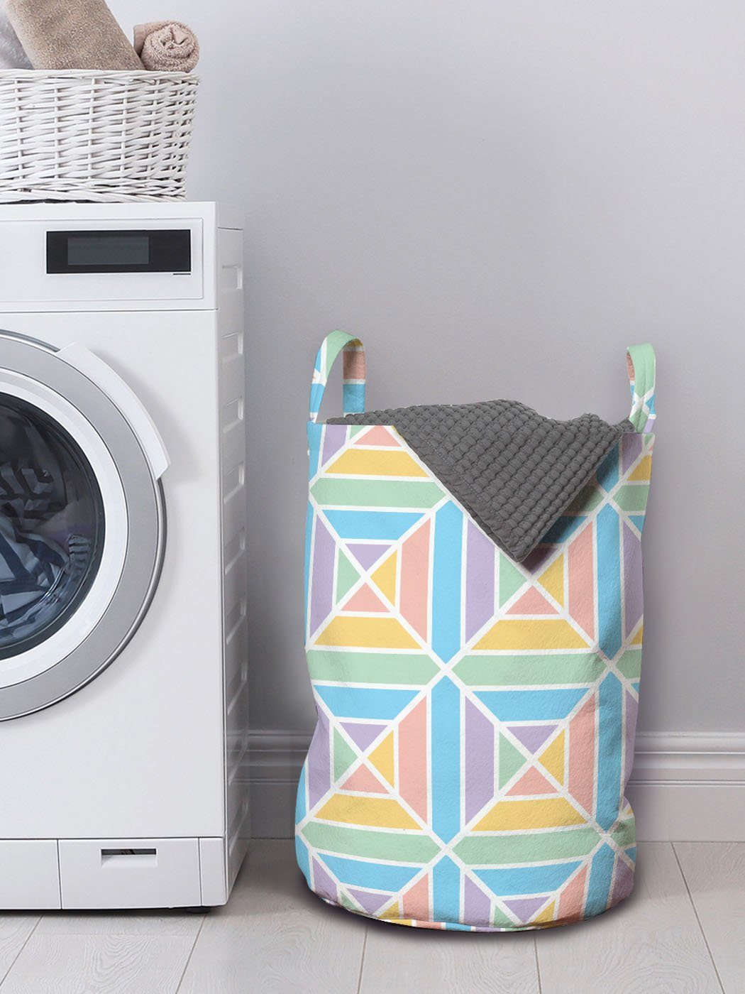 Abakuhaus Wäschesäckchen Wäschekorb mit Griffen bunte für Geometrisch Pastell Waschsalons, Kordelzugverschluss Formen