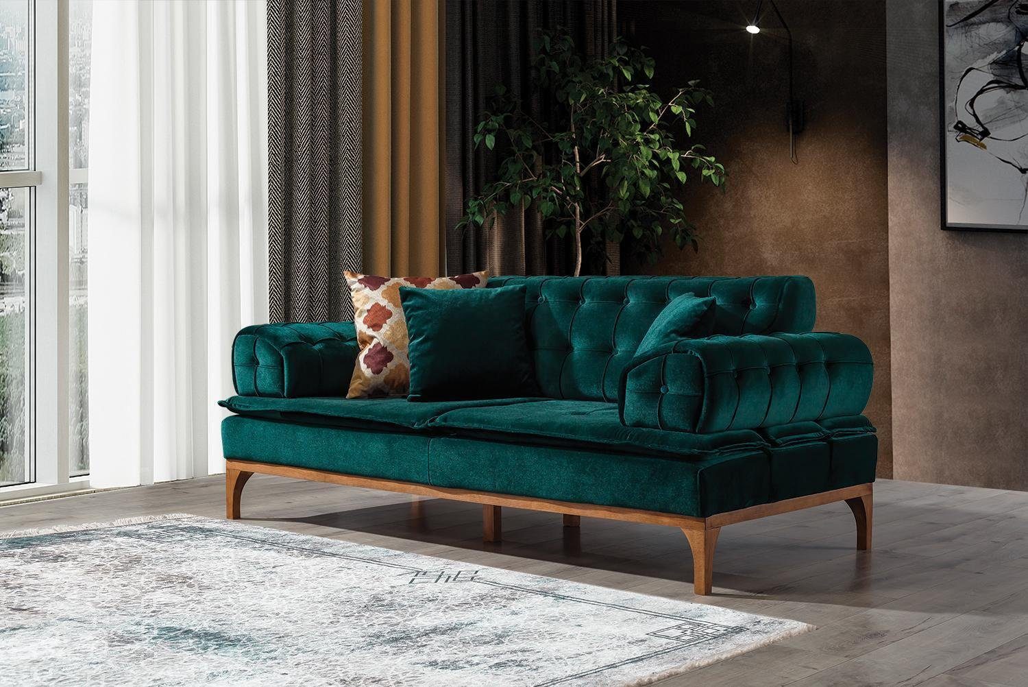 JVmoebel 3-Sitzer Luxus Sofa 3 Sitzer Sofas Sitz Stoff Design Möbel Stil Textil Neu grün