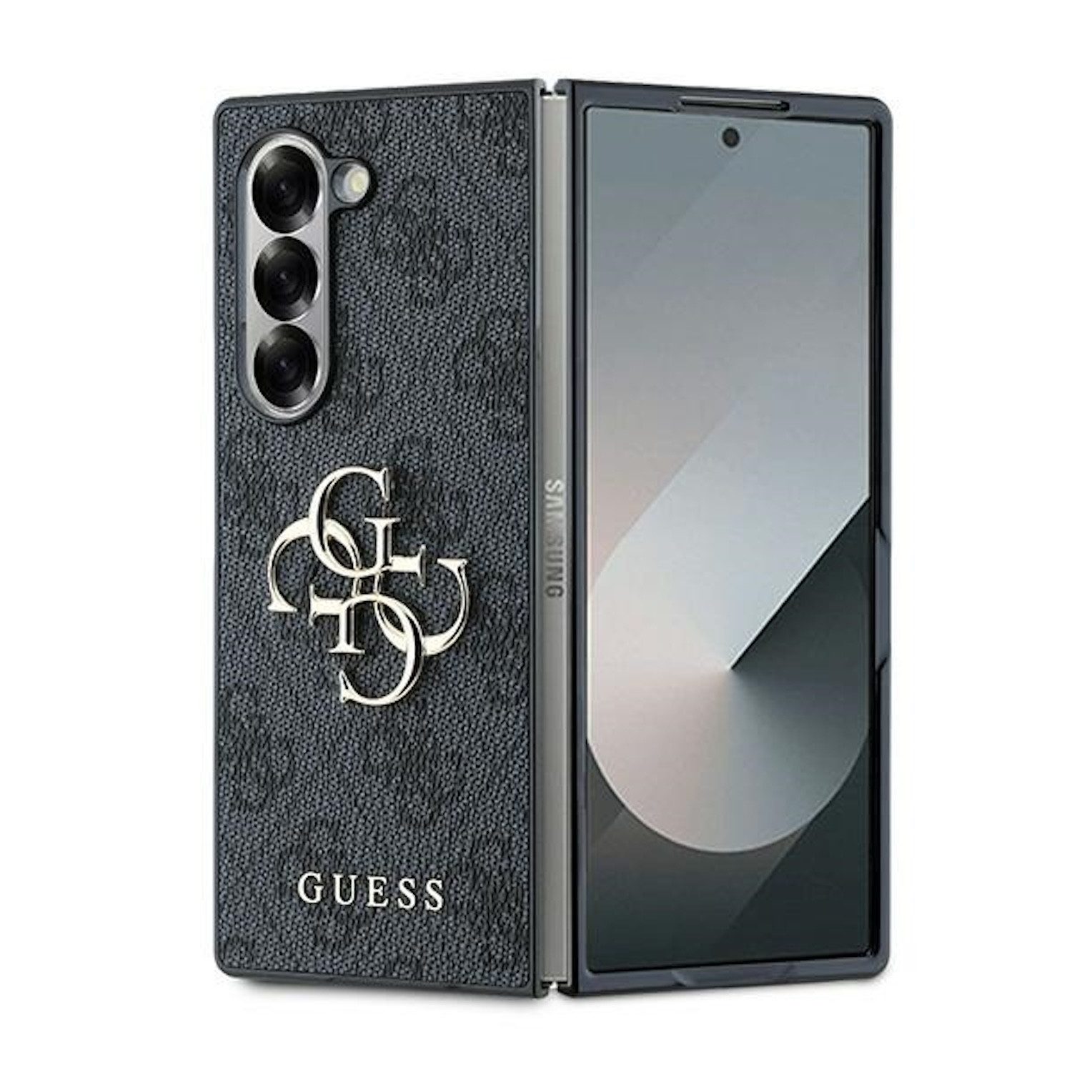 Guess Smartphone-Hülle GUESS Samsung Galaxy Z Fold6 Hülle Leder 4G Metal Logo Design Schwarz