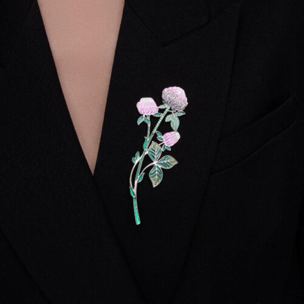 Secretforyou Anstecknadel Brosche Anstecknadel 925 Silber Emaille Zirkonia Floral Echtschmuck, 925 Sterling Silber