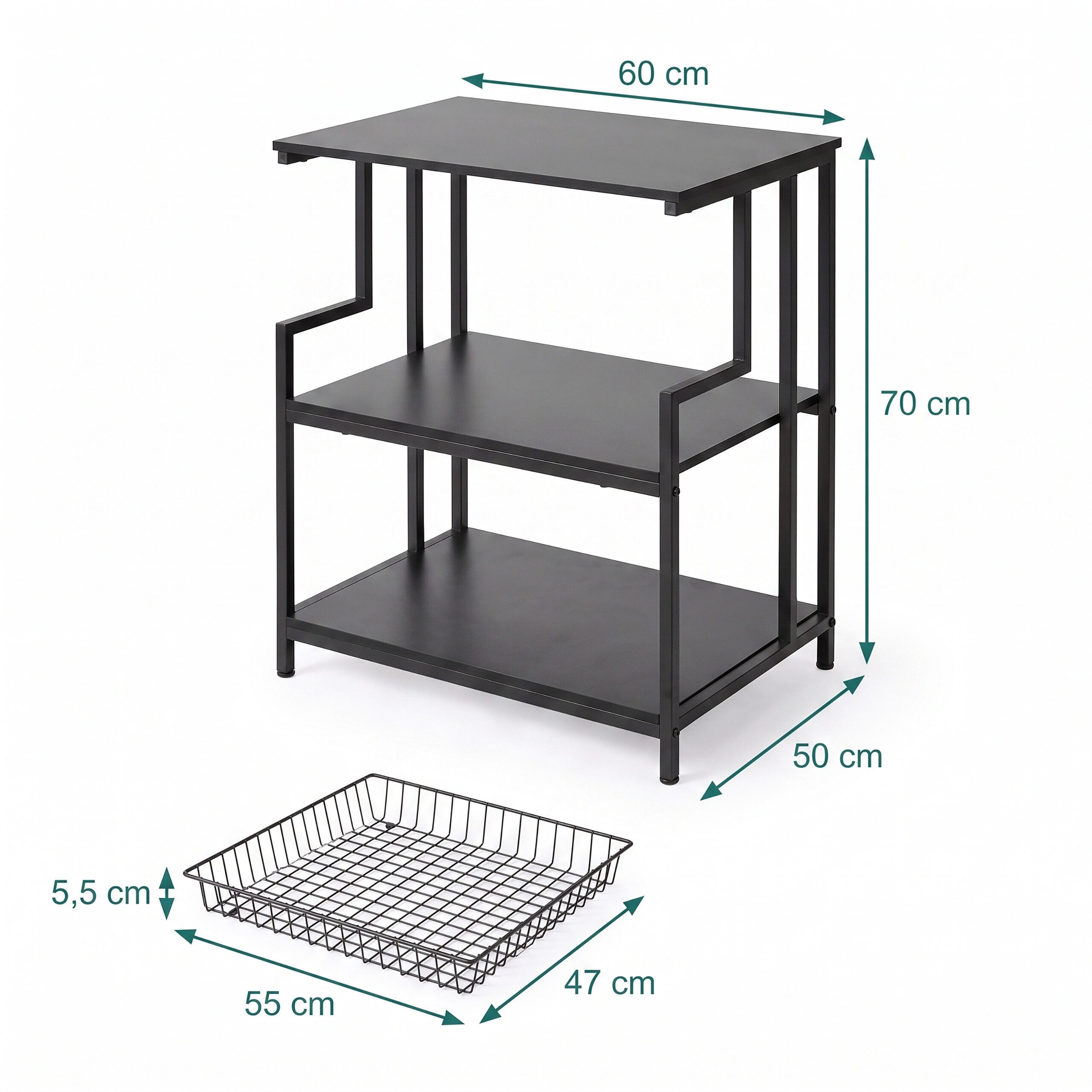 relaxdays Druckertisch mit 3 Ebenen (1-St), schwarz – Bild 4 von 5