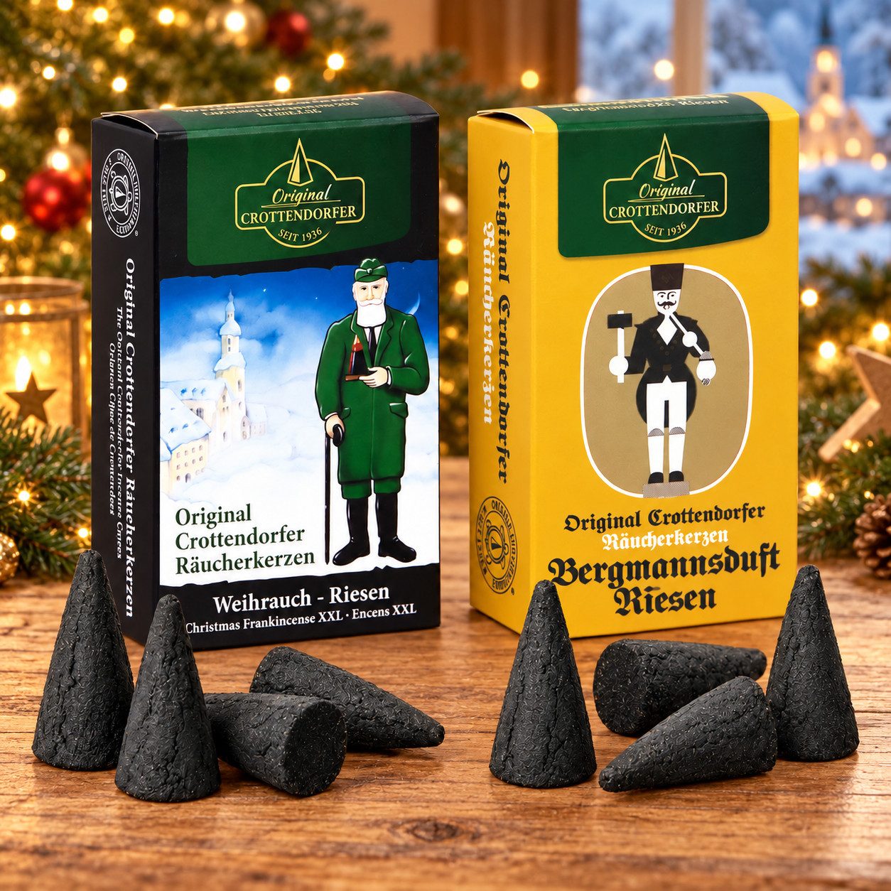 Crottendorfer Räucherkegel Crottendorfer Räucherkerzen-Riesen 2er-Pack, Weihrauch+Bergmannsduft (Packung, 4-St., 2 Pack), 100% Made in Germany