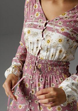 Aniston CASUAL Maxikleid mit zarten Blumendruck und Patch-Optik
