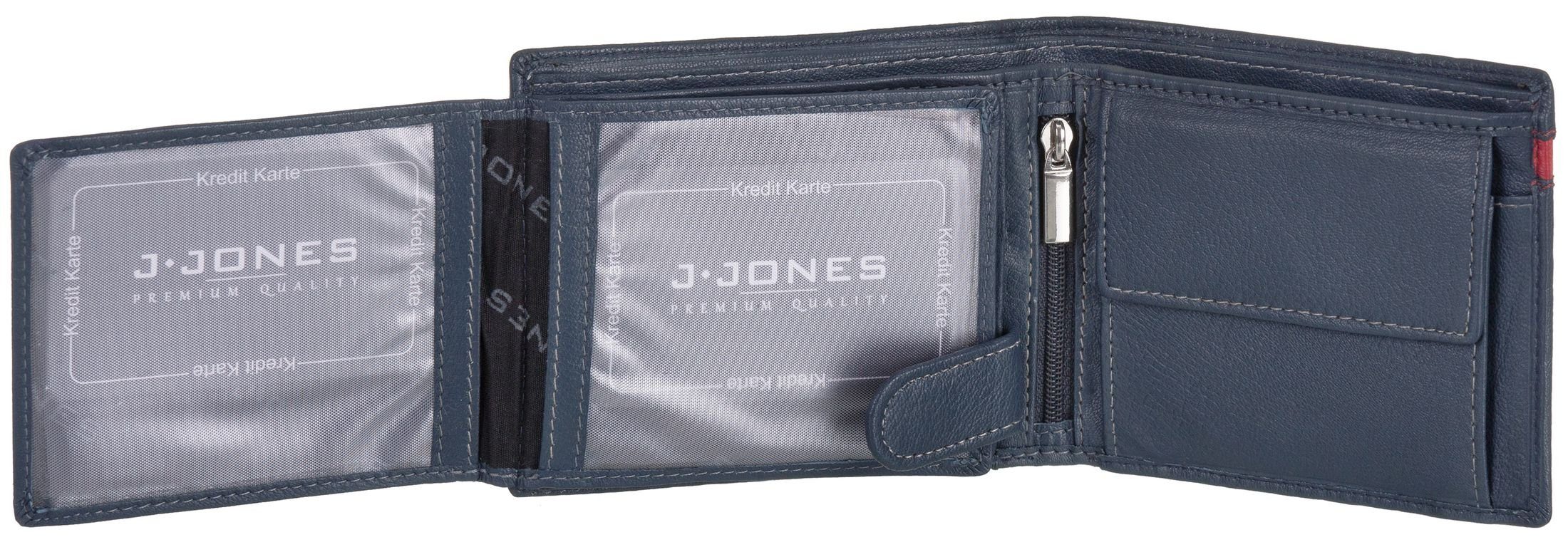 faltbar J.Jones Münzfach Echt Geldbörse, Geldbeutel marineblau Leder Portemonnaie Geldbörse mit RFID-Schutz