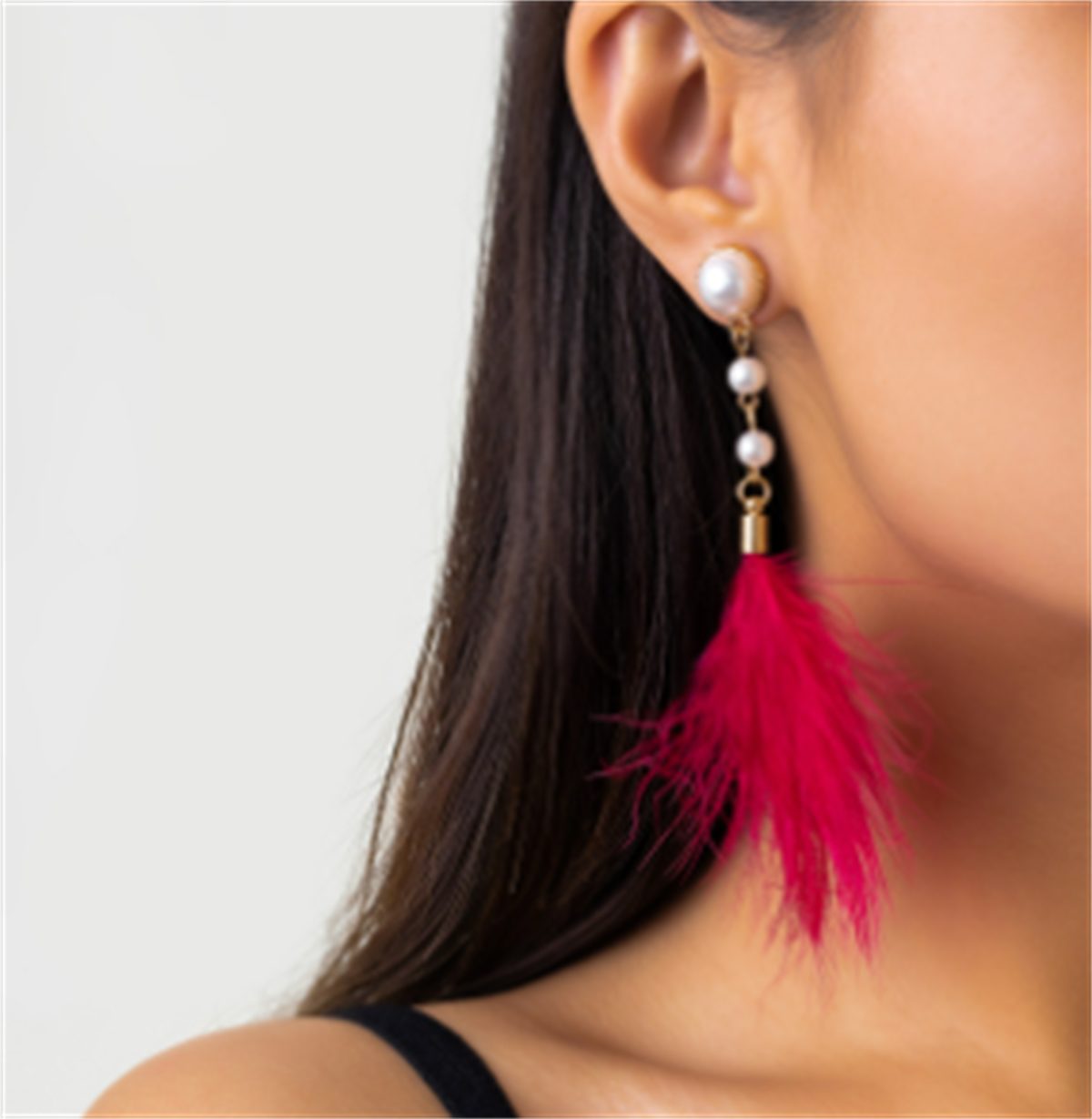 für Damen Einfache Retro-Perlen-Feder-Quasten-Ohrringe selected Paar Ohrhänger Gold+Rot carefully