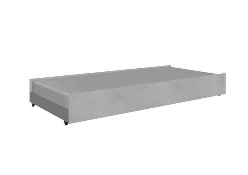 möbelando Ausziehbett »Joker«, aus Spanplatte in Weiß mit Absetzungen in Beton-Nachbildung lichtgrau. Abmessungen (B/H/T) 94x27x199 cm