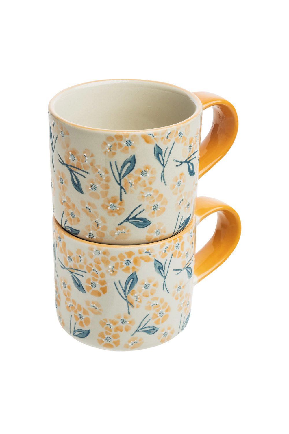 Tranquillo Tasse aus Steinzeug VINTAGE GARDEN orange 400ml groß spülmaschinengeeignet, Handverziert mit romantischem Vintage-Blumenmuster