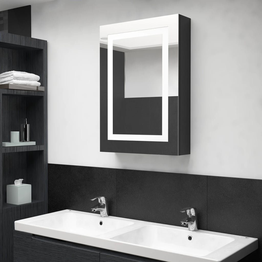 vidaXL Badezimmerspiegelschrank LED-Spiegelschrank fürs Bad Glänzend Schwarz 50x13x70 cm (1-St) Hochglanz-Schwarz