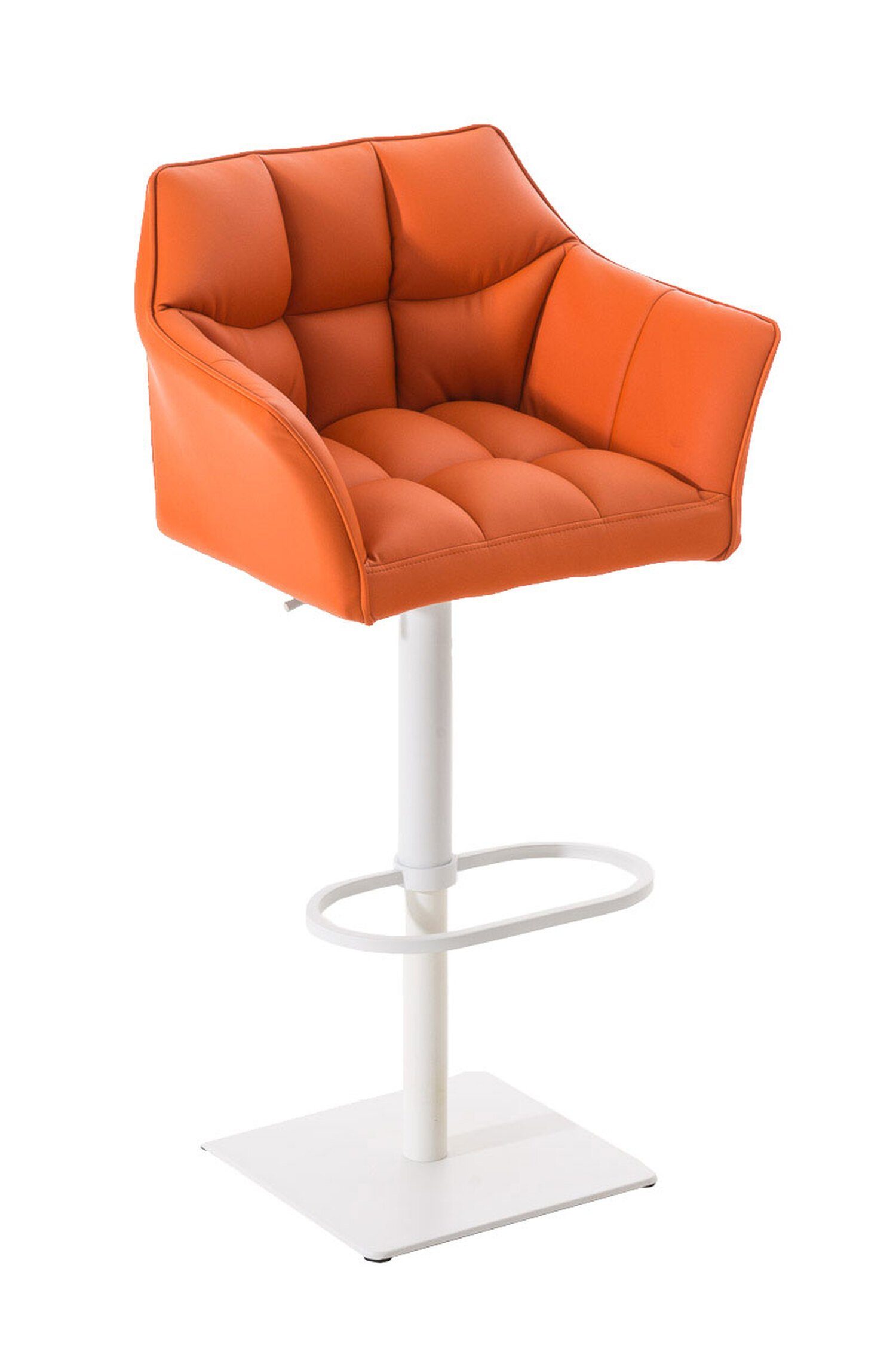 TPFLiving Barhocker Damaso (mit Rückenlehne und Fußstütze - Hocker für Theke & Küche), 360° drehbar - Metall weiß - Sitzfläche: Kunstleder Orange
