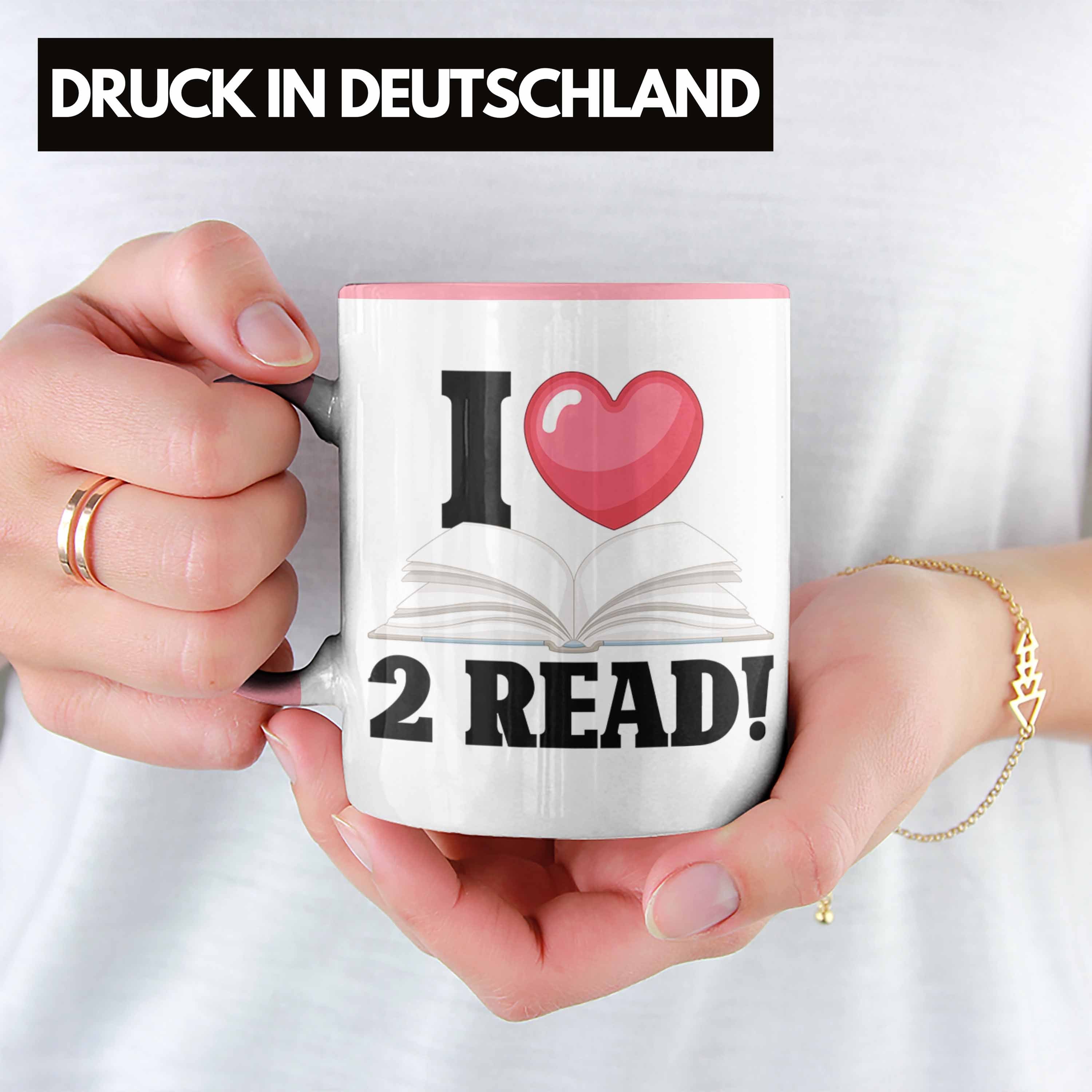 "I Bücherwurm Read" Trendation Leseratten - Love Tasse Tasse Bücher-Tasse für Rosa Lustige 2