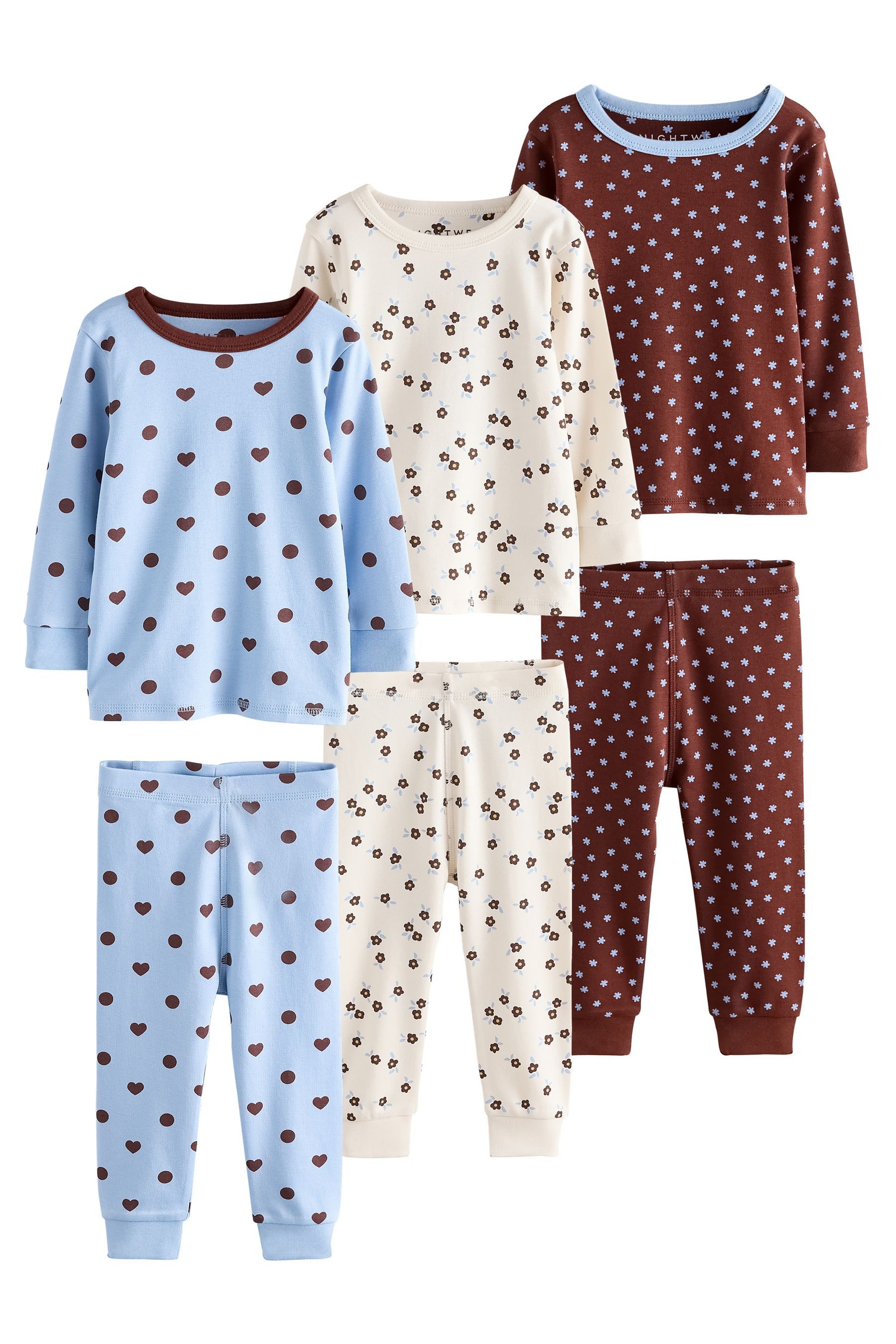 Next Pyjama Schlafanzüge mit floralem Muster, 3er-Pack (6 tlg)