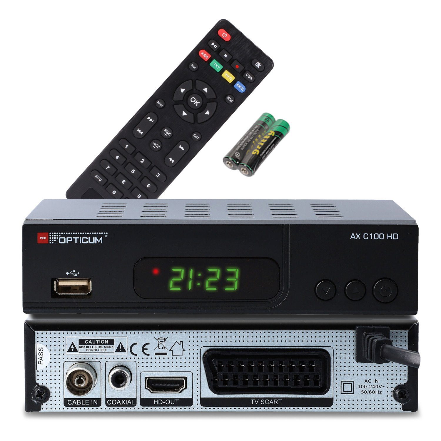 SCART, (EPG, HD schwarz Full Receiver Kabel-Receiver C100 Audio, mit OPTICUM HDMI, für Aufnahmefunktion USB, AX Kabelfernsehen) HD Coaxial RED Receiver DVB-C