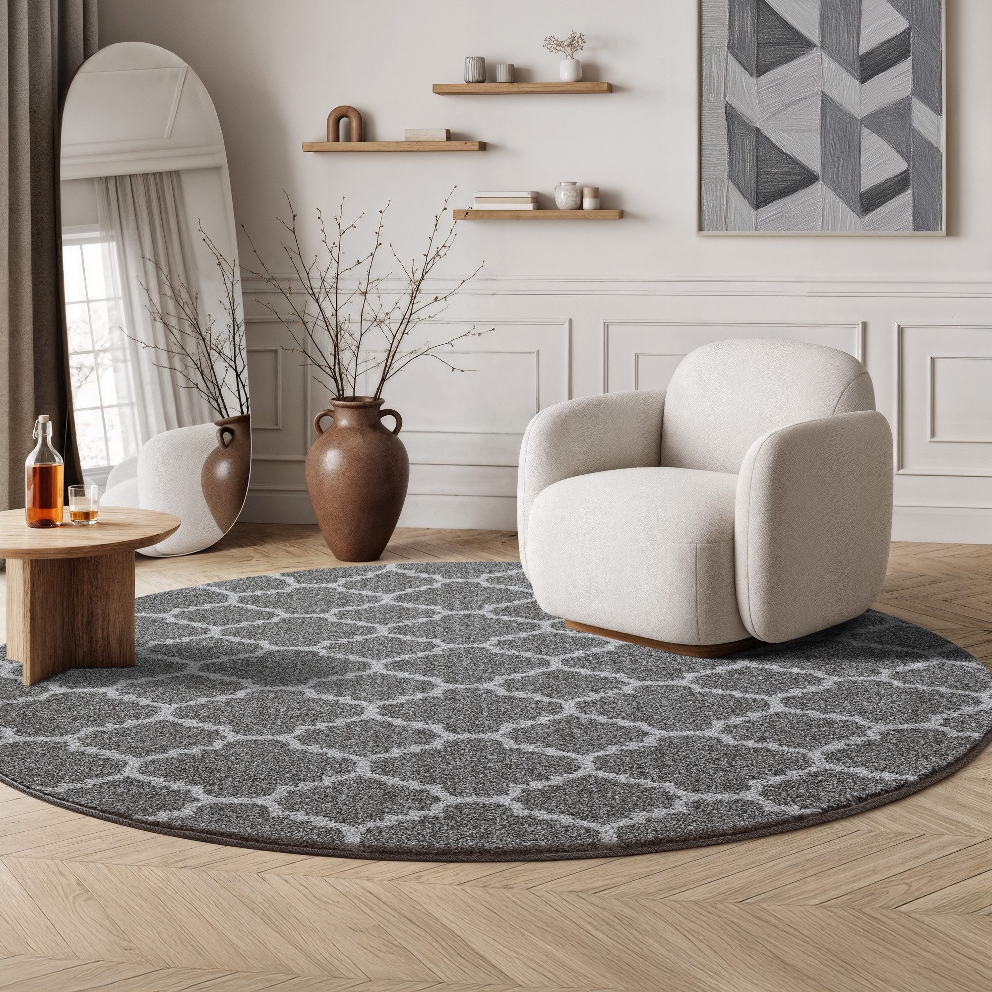 Sanat Teppich Boho 8202, auch als Läufer und in Rund, rund, Höhe: 10 mm, Kurzflor, robust, Boho, Scandic, für Fussbodenheizung geeignet