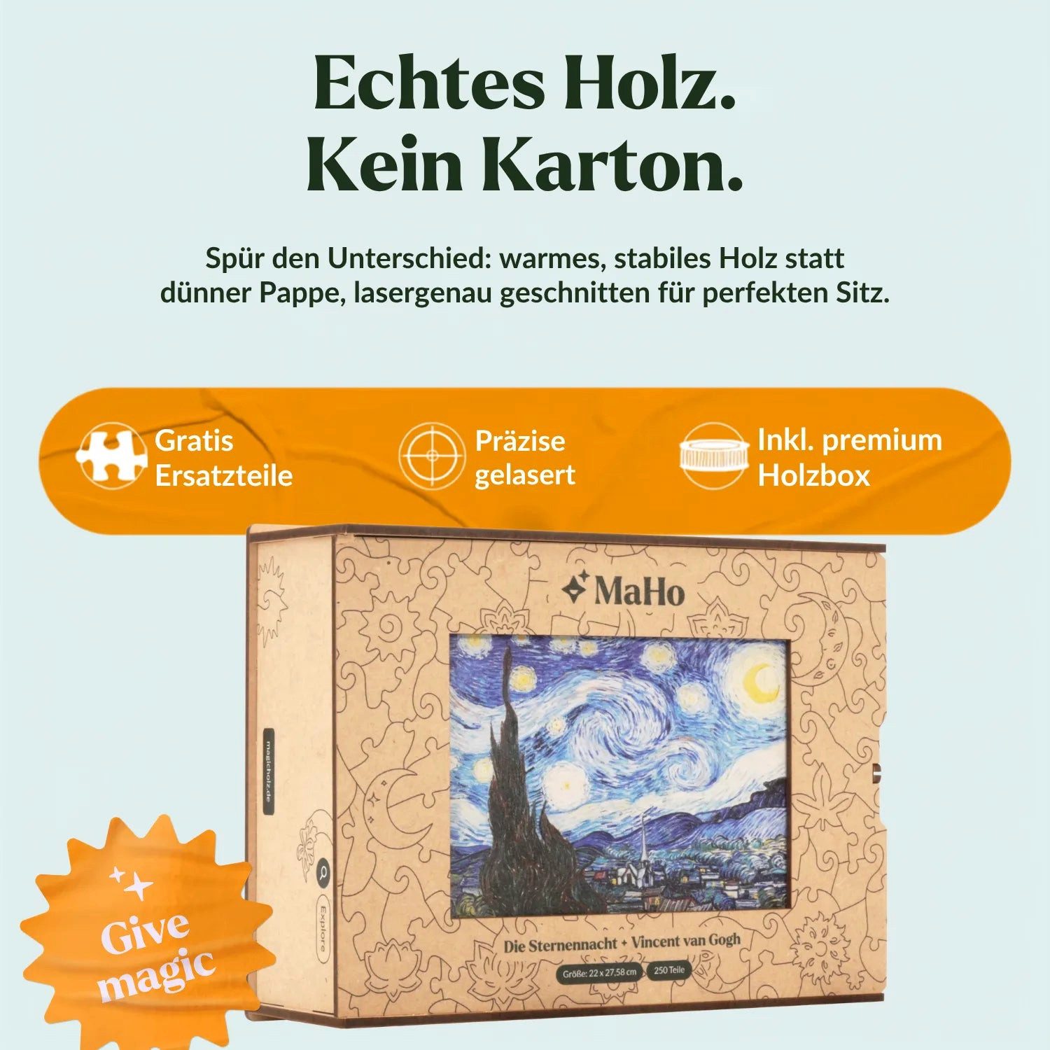 MagicHolz Puzzle Die Sternennacht Vincent van Gogh Holzpuzzle (2D), 250 Puzzleteile, Künstler: Vincent van Gogh