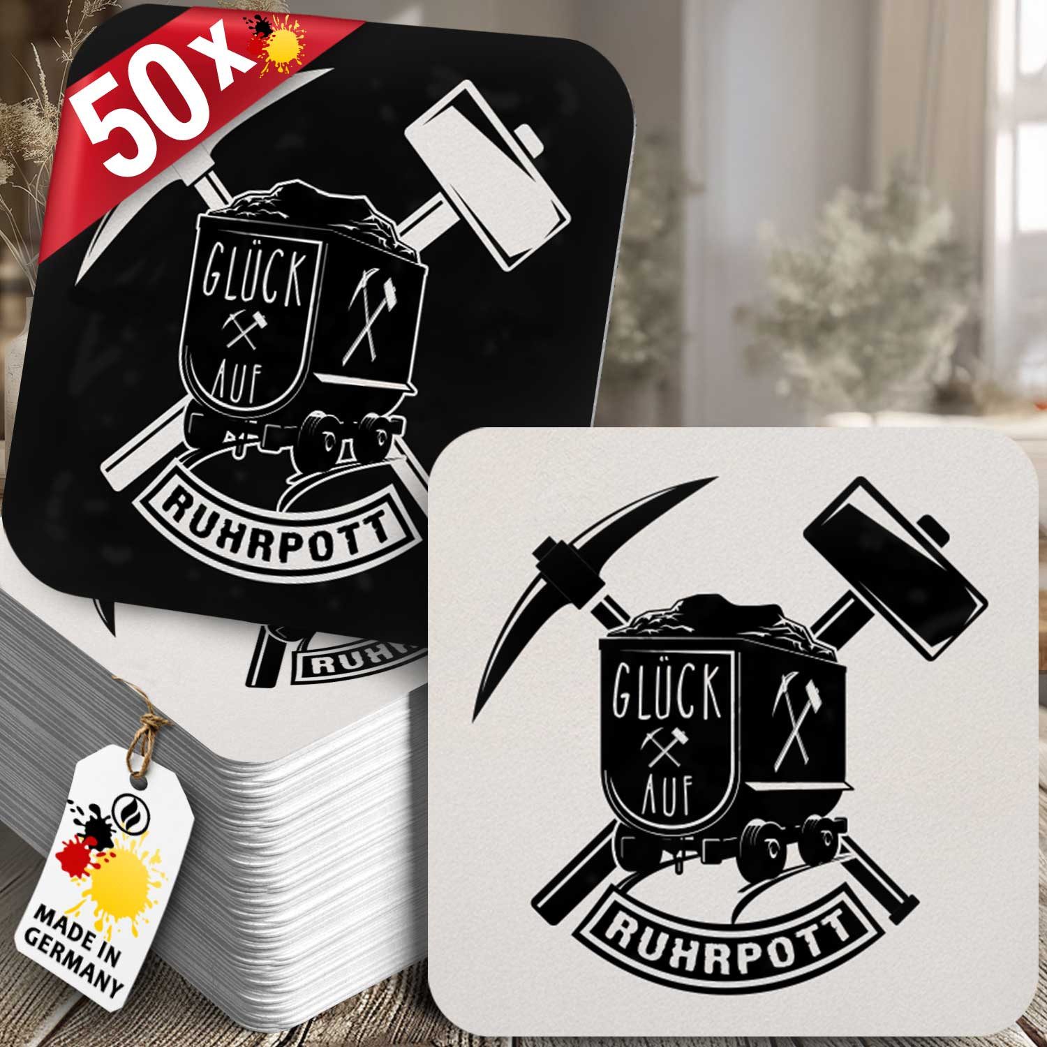 Funke & Brand Bierdeckel Bierdeckel Ruhrpott "Glück Auf" - 50x Ruhrgebiet Untersetzer