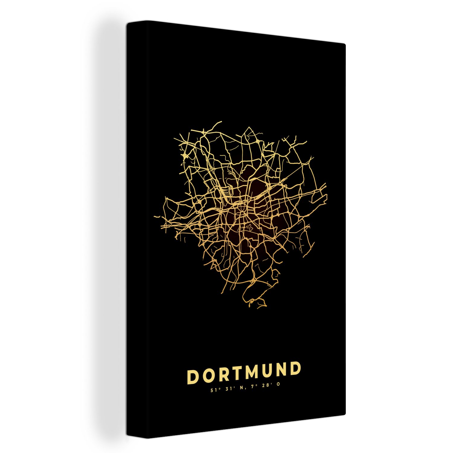 OneMillionCanvasses® Leinwandbild Dortmund - Gold - Karte - Stadtplan, (1 St), Leinwandbild fertig bespannt inkl. Zackenaufhänger, Gemälde, 20x30 cm