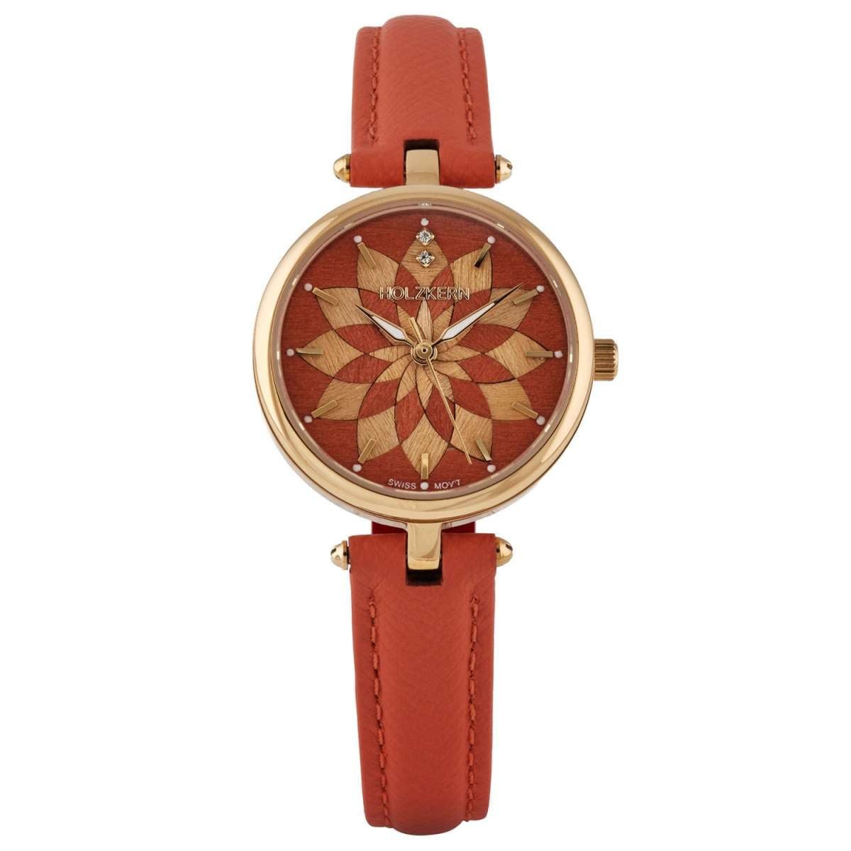 Holzkern Quarzuhr 9010631024673, für Damen Mirrormaze Tulpenbaum/Goldfarben
