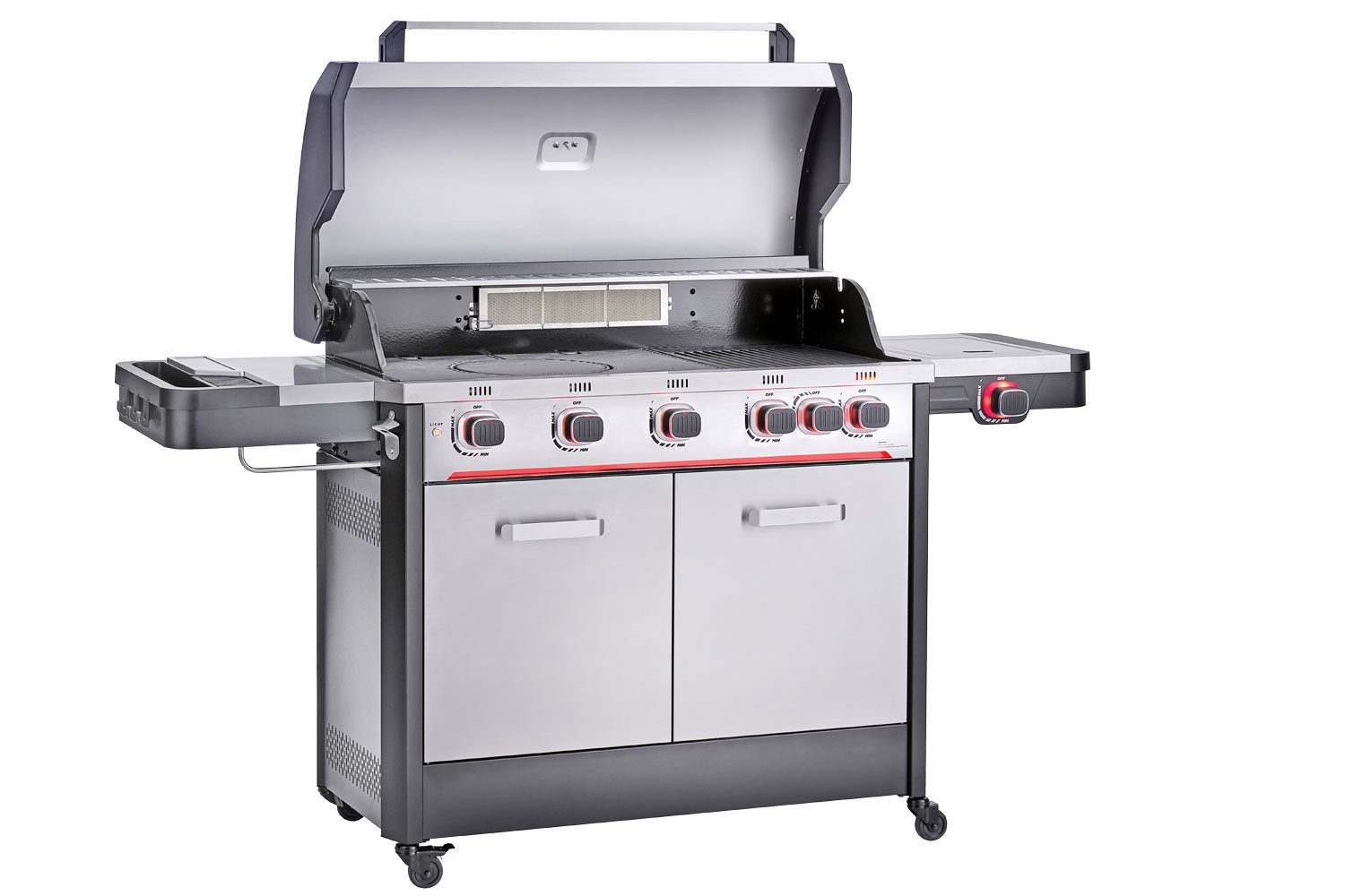 HAMSON International GmbH Gasgrill Byron 5T+, Seiten-/Rückenseitebrenner, Gussgrillroste, Edelstahl, Produktmaß 180x61x117 cm