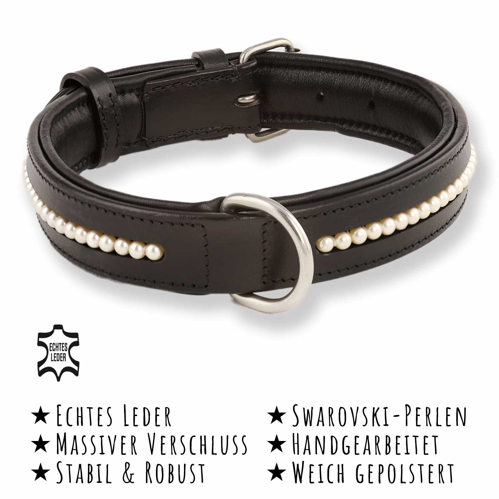 Thumbnail - Monkimau Hunde-Halsband Hundehalsband aus Leder besetzt mit echten Süßwasserperlen, Leder