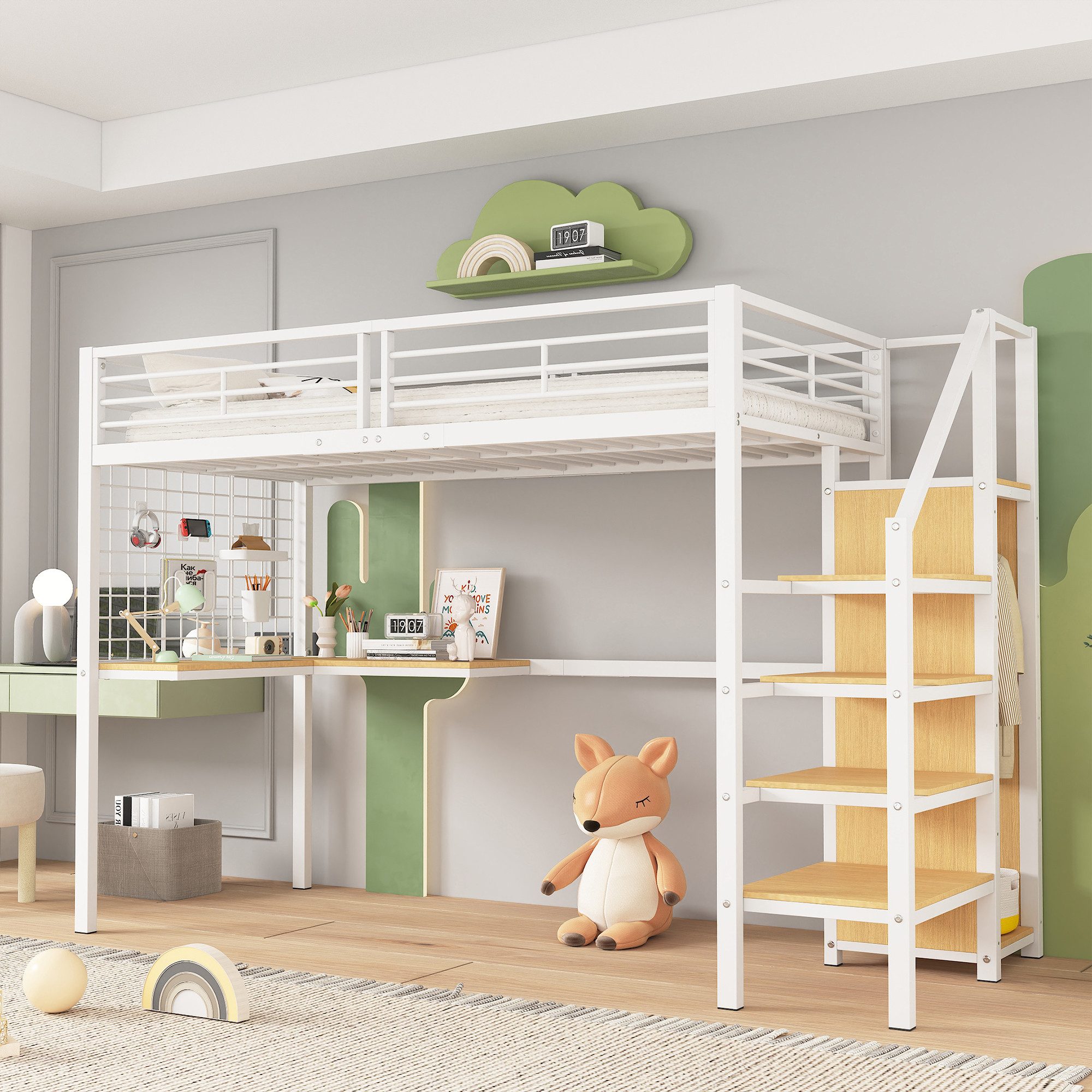 Flieks Hochbett Kinderbett Metallbett 90x200cm mit günstig online kaufen