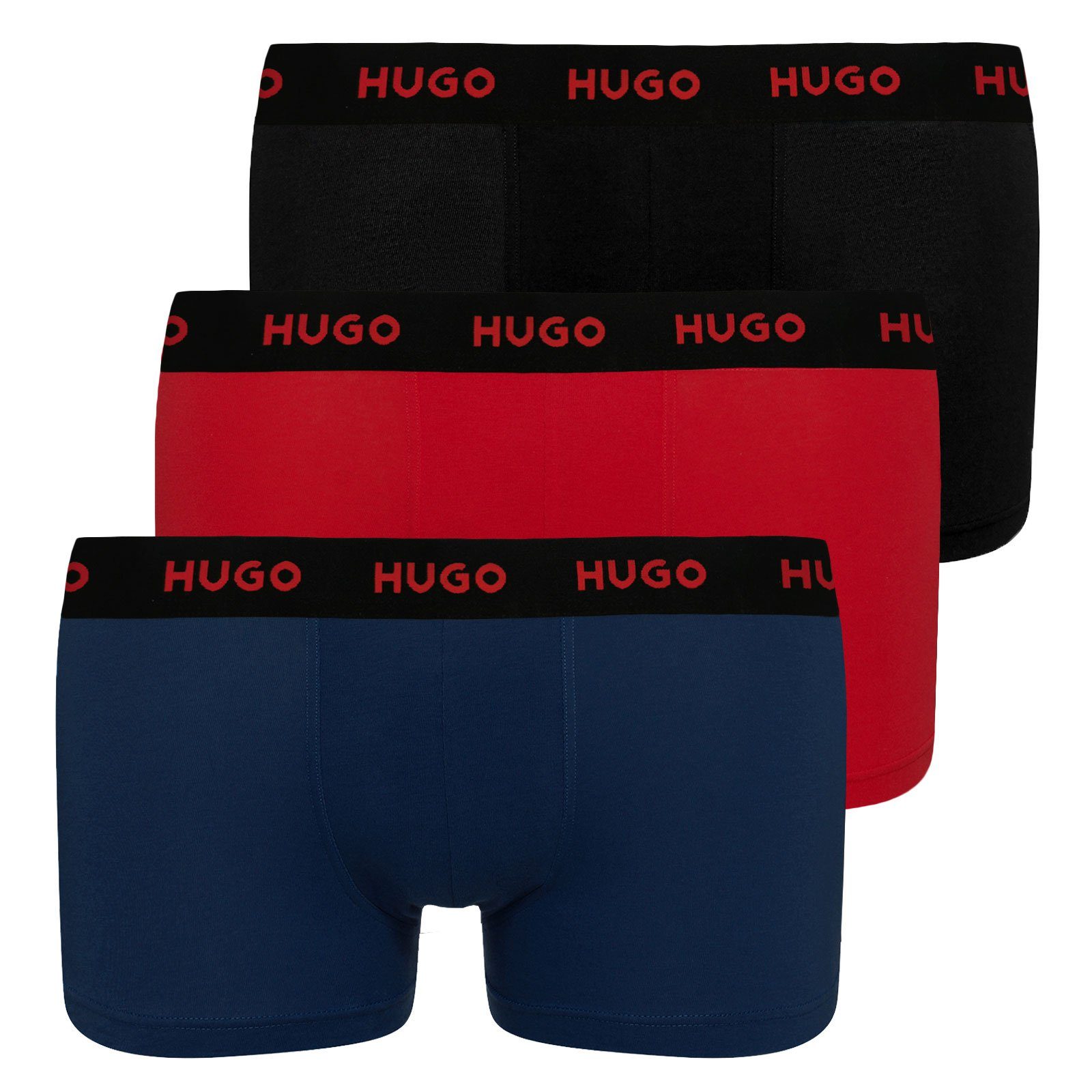 HUGO Trunk Triplet Pack (3-St., 3er Set) mit umlaufendem Markenschriftzug am Bund 982 black / dark blue / red | Boxershorts