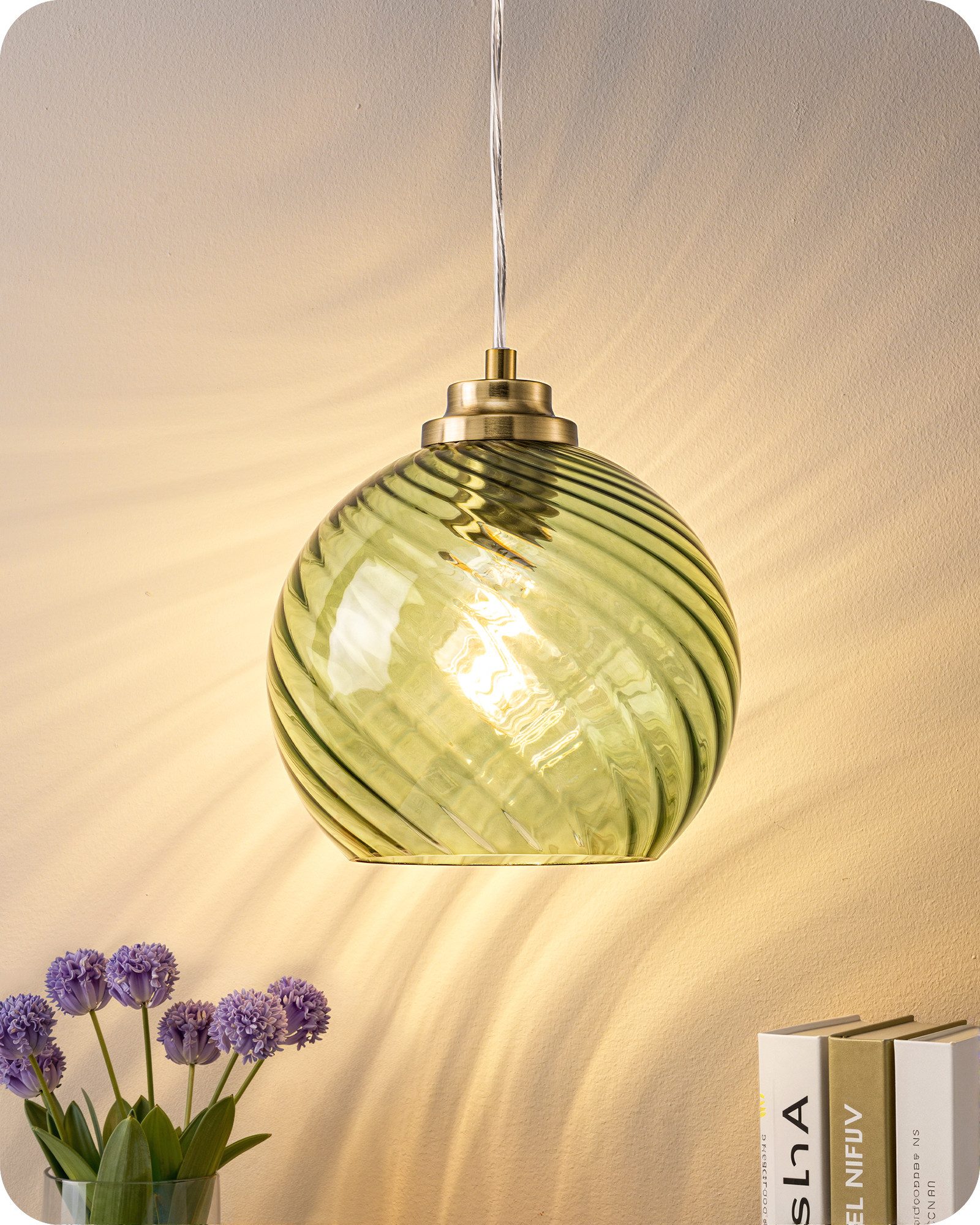 EDISHINE Pendelleuchte Esstisch, Hängeleuchte mit Glas Lampenschirm, Höhenverstellbar, LED wechselbar, warmweiß, Hängelampe für Kücheninsel, Flur