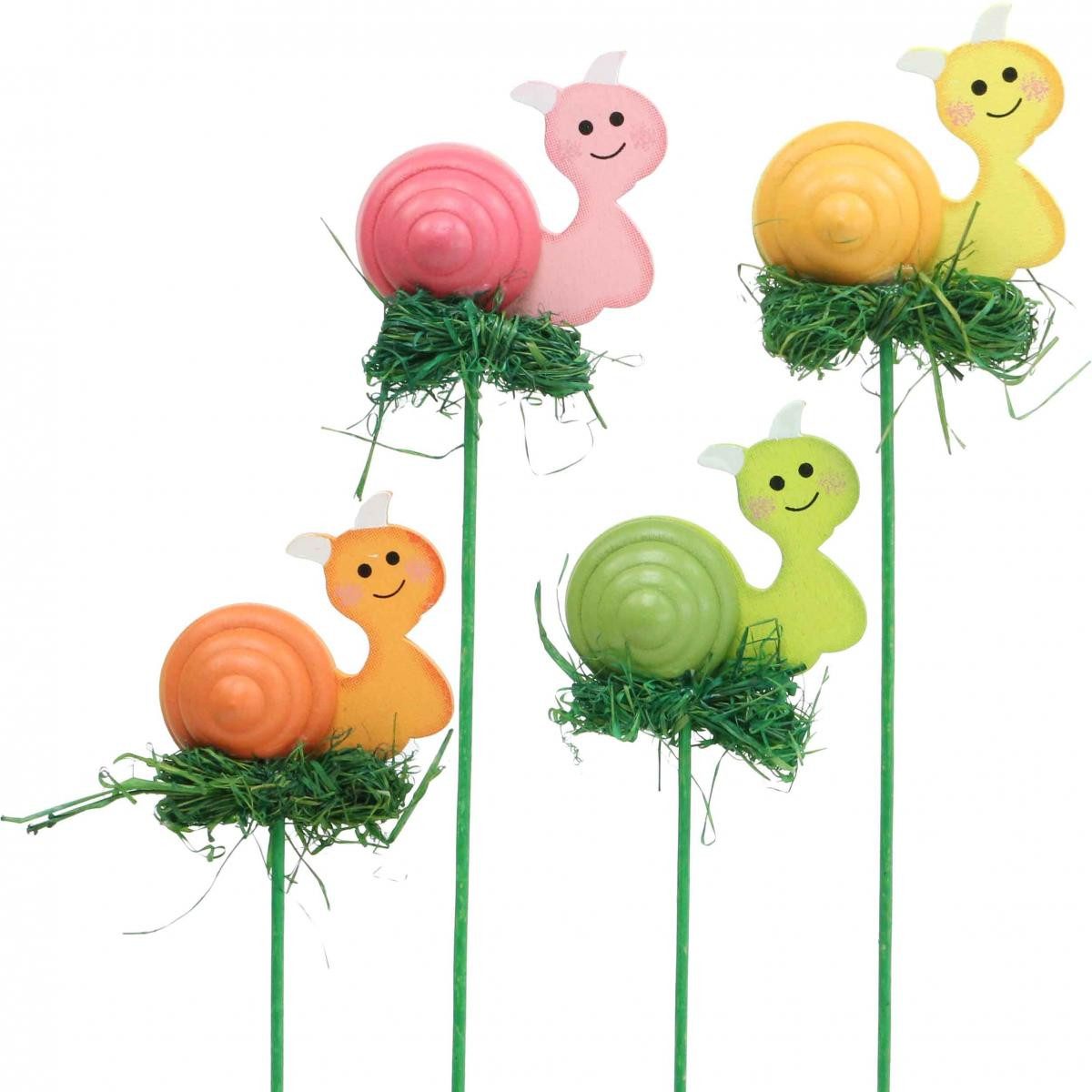 Viana Gartenstecker Deko-Holzschnecke am Stab bunt 5cm, 24er Set, 24 Stück