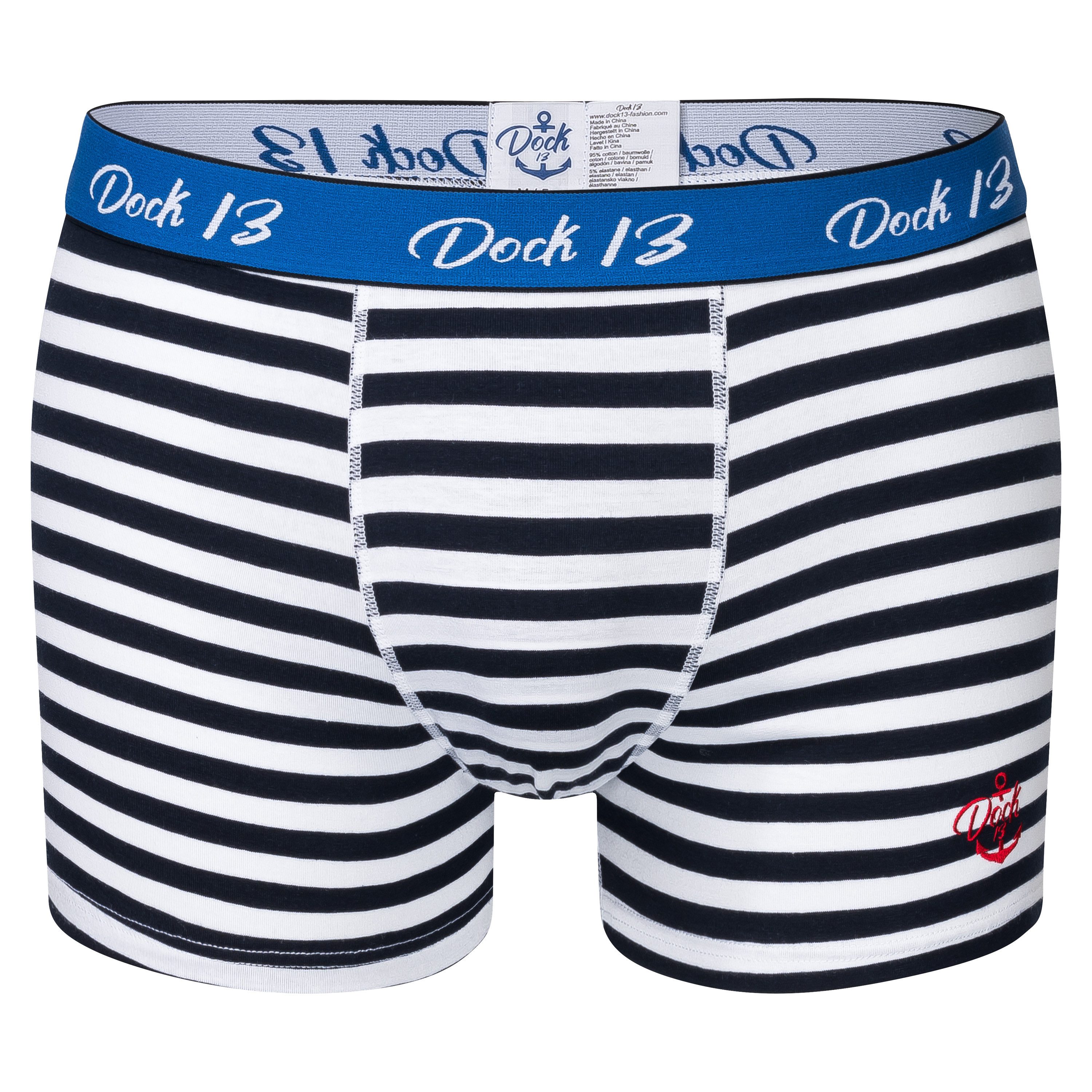 Dock13 Retro Boxer Dock13 Männer Boxershorts "Grömitz" Maritim (3er Pack Boxers) (3er-Pack, 3-St., 3er-Pack) mit Logostickerei, gewebtet Bund,eleganter Verpackung