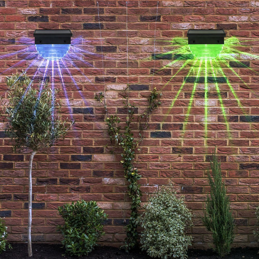 verbaut, LED fest LED RGB Solarleuchte, Außenwandlampe 2x Warmweiß, Gartenlampe Globo Farbwechsel, LED-Leuchtmittel Farbwechsel Zaunleuchte Solarlampe