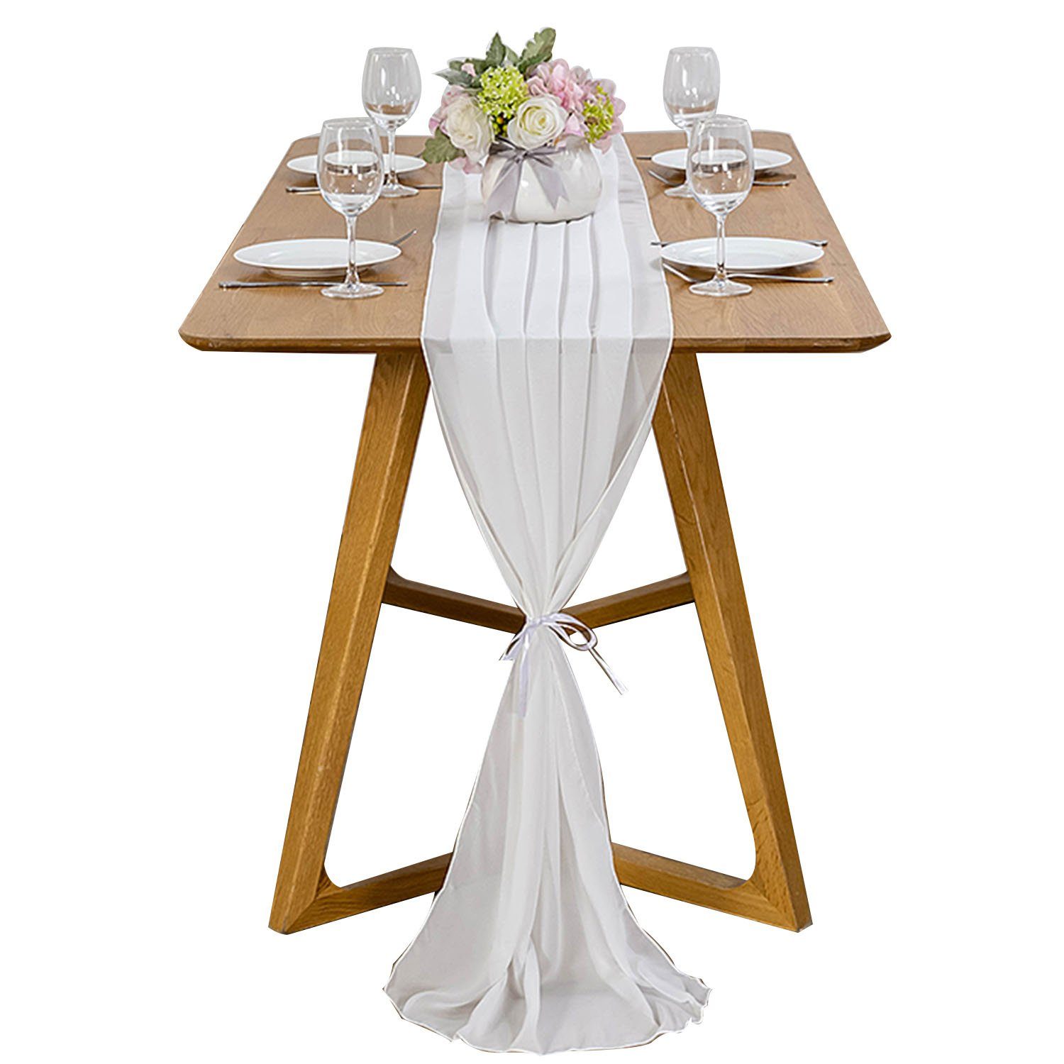MAGICSHE Tischläufer Romantischer Chiffon Tischdeko, Modern Abwaschbar 3m Weiß