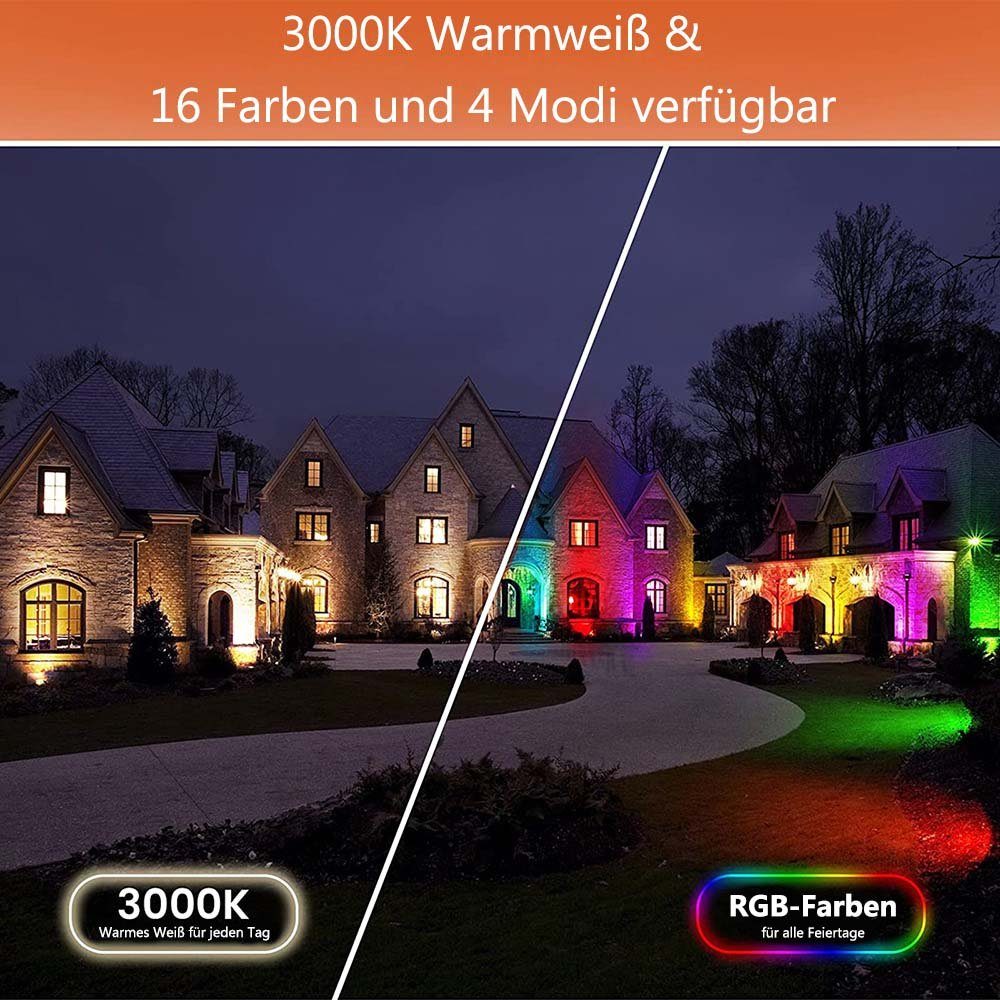 LMaxhome LED Gartenstrahler RGB Strahler Gartenbeleuchtung mit Fernbedienung, 6W(4St), LED fest integriert, 16 Faben, 4 Modi, 90° einstellbar, Memory Funktion, mit 1,5m Kabel Außen Landschaft