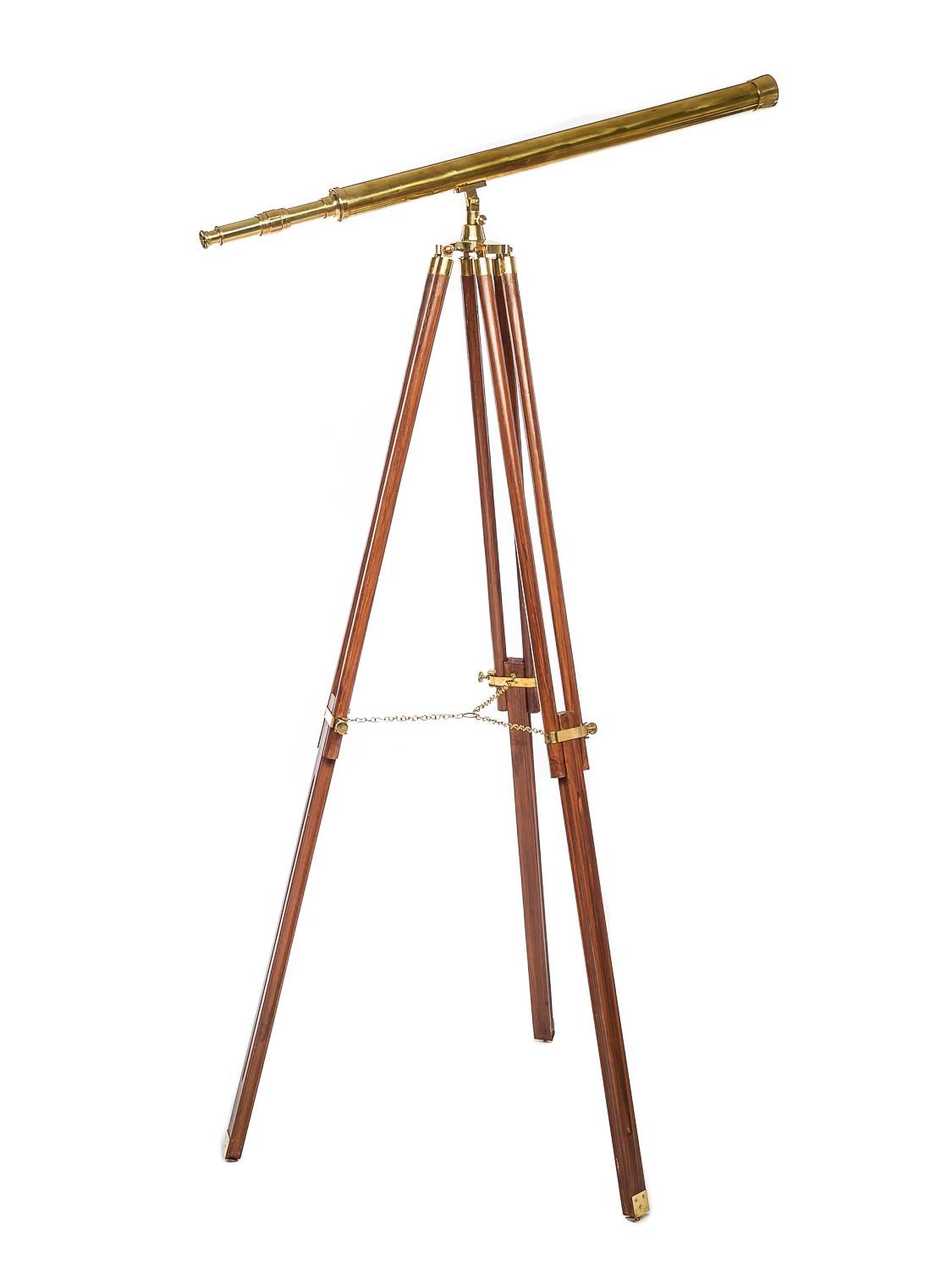 Dekoobjekt Großes Fernrohr Fernglas Teleskop Messing mit Holz Stativ 150cm antik