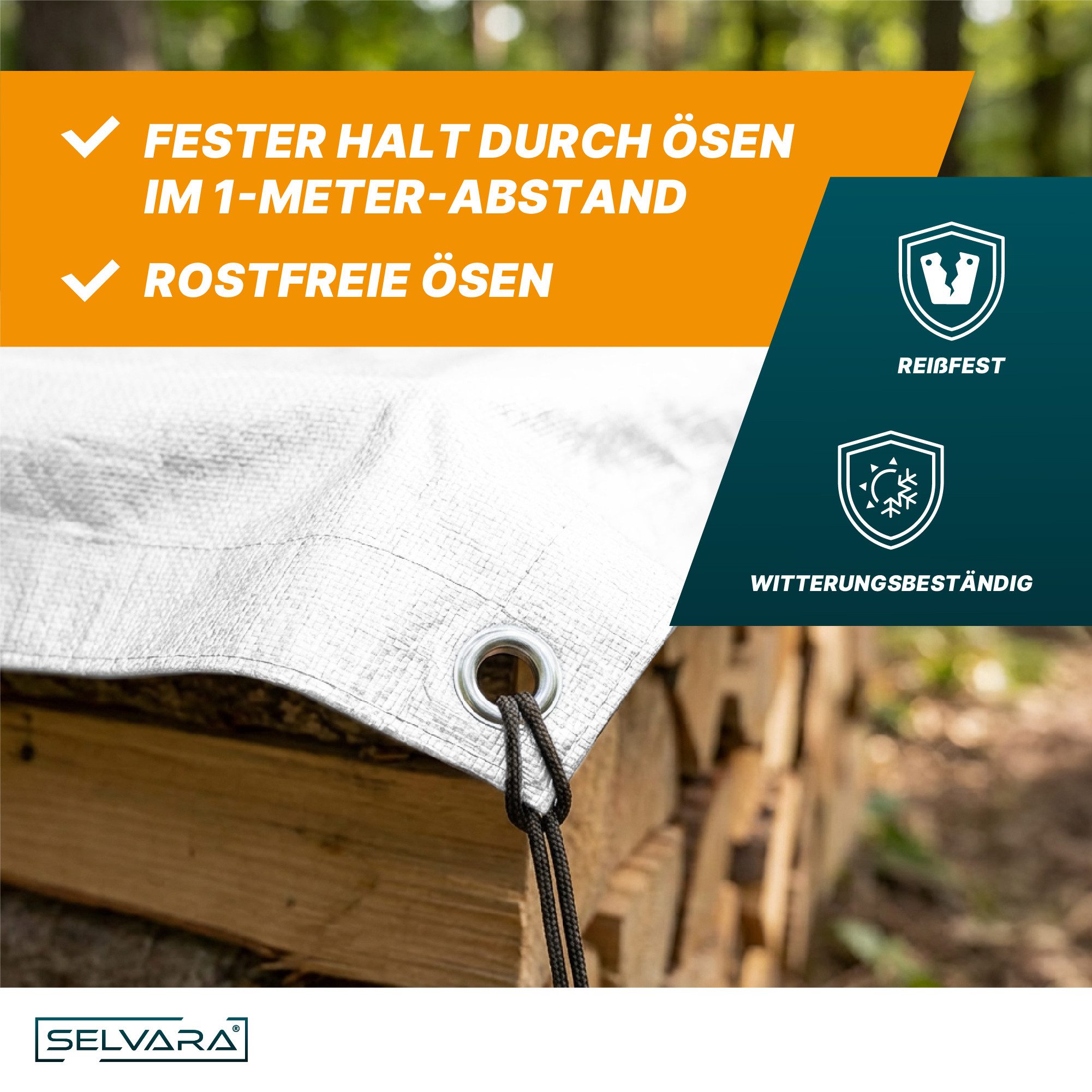 SELVARA Schutzplane Abdeckplane 140g/m² weiß mit Ösen, Gewebeplane wasserdicht, reißfest, Plane UV-stabilisiert in vielen verschiedenen Farben & Größen – Bild 5 von 5