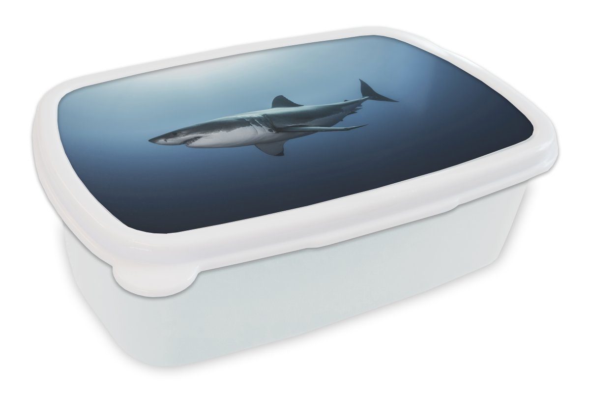 MuchoWow Lunchbox Seitenansicht eines Weißen Hais, Kunststoff, (2-tlg), Brotbox für Kinder und Erwachsene, Brotdose, für Jungs und Mädchen