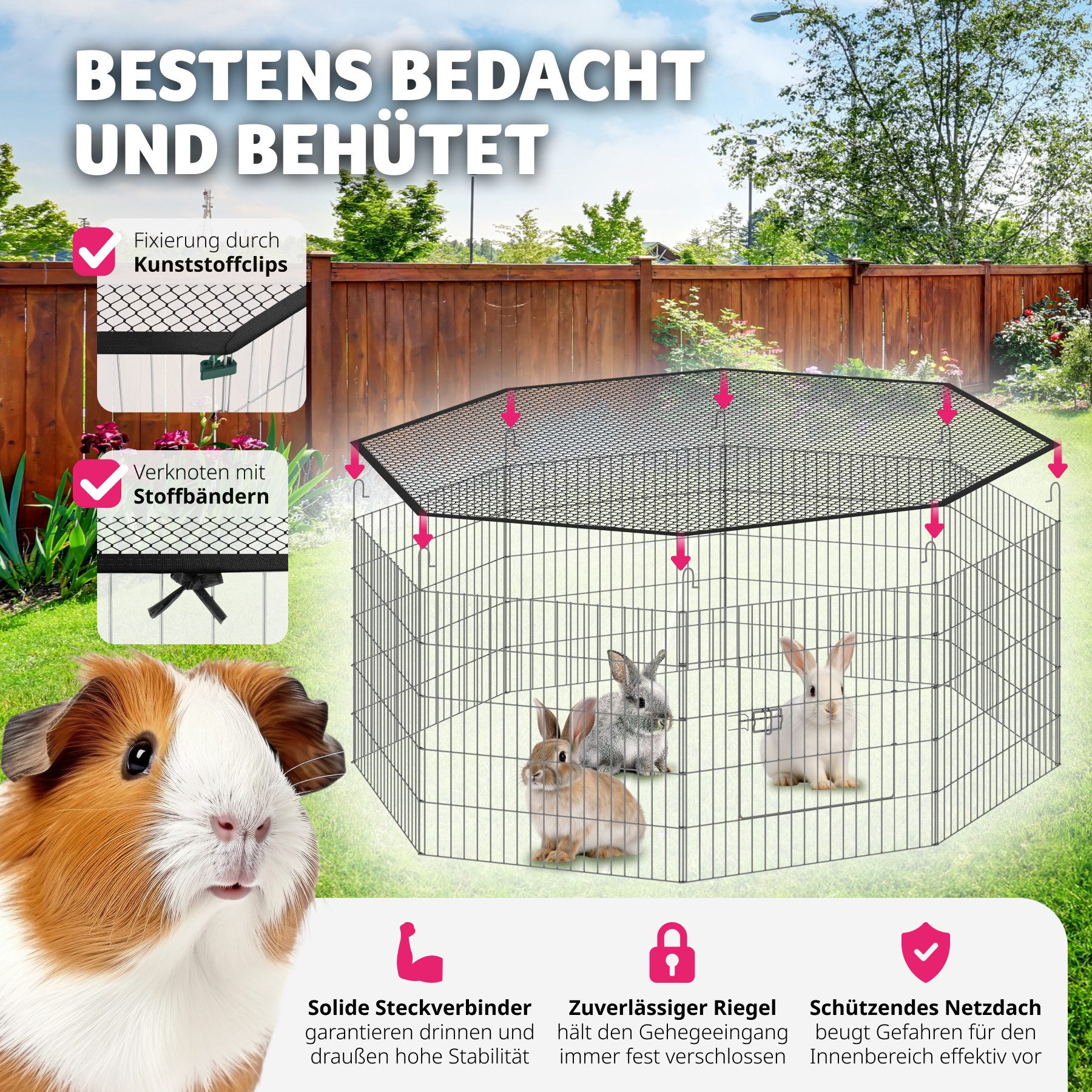 tectake Freigehege Freilaufgehege, aus 8 Gitterelementen