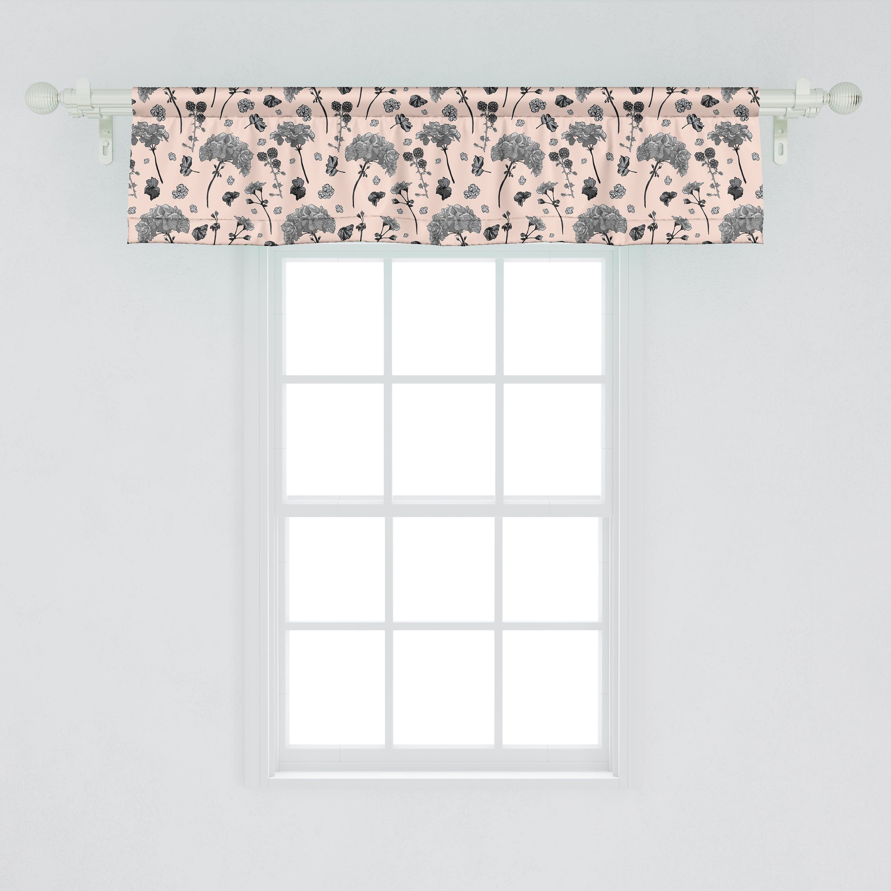 Volant Blumen Pelargonien und Dekor Stangentasche, Scheibengardine Brombeeren Vorhang für Abakuhaus, mit Schlafzimmer Küche Microfaser,