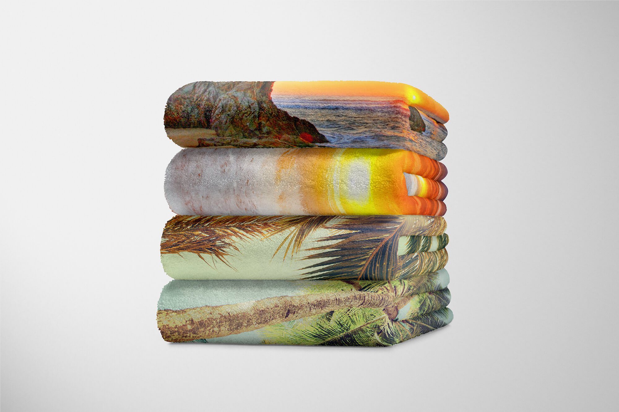 Handtuch Strandhandtuch Saunatuch Art Sinus Fotomotiv Baumwolle-Polyester-Mix (1-St), Handtuch Handtücher Sonnenschein Palme, Kuscheldecke mit