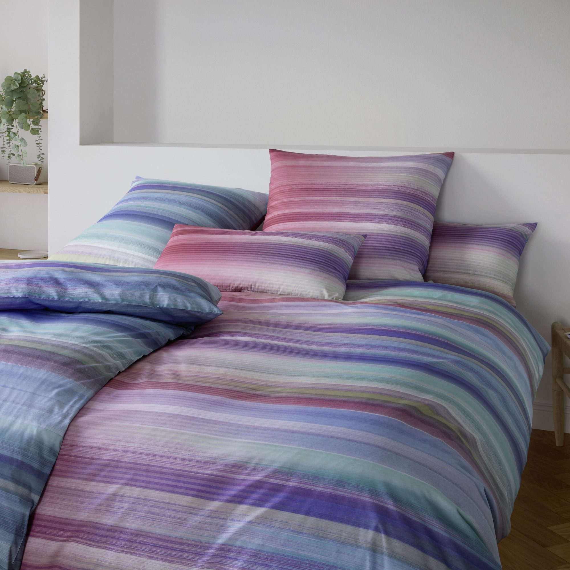 Elegante Bettwäsche Elegante Mako Satin Bettwäsche Swoosh 24518-11 pink grün 135x200, Comfort Satin, 2 teilig, Klimaneutral hergestellt in Deutschland