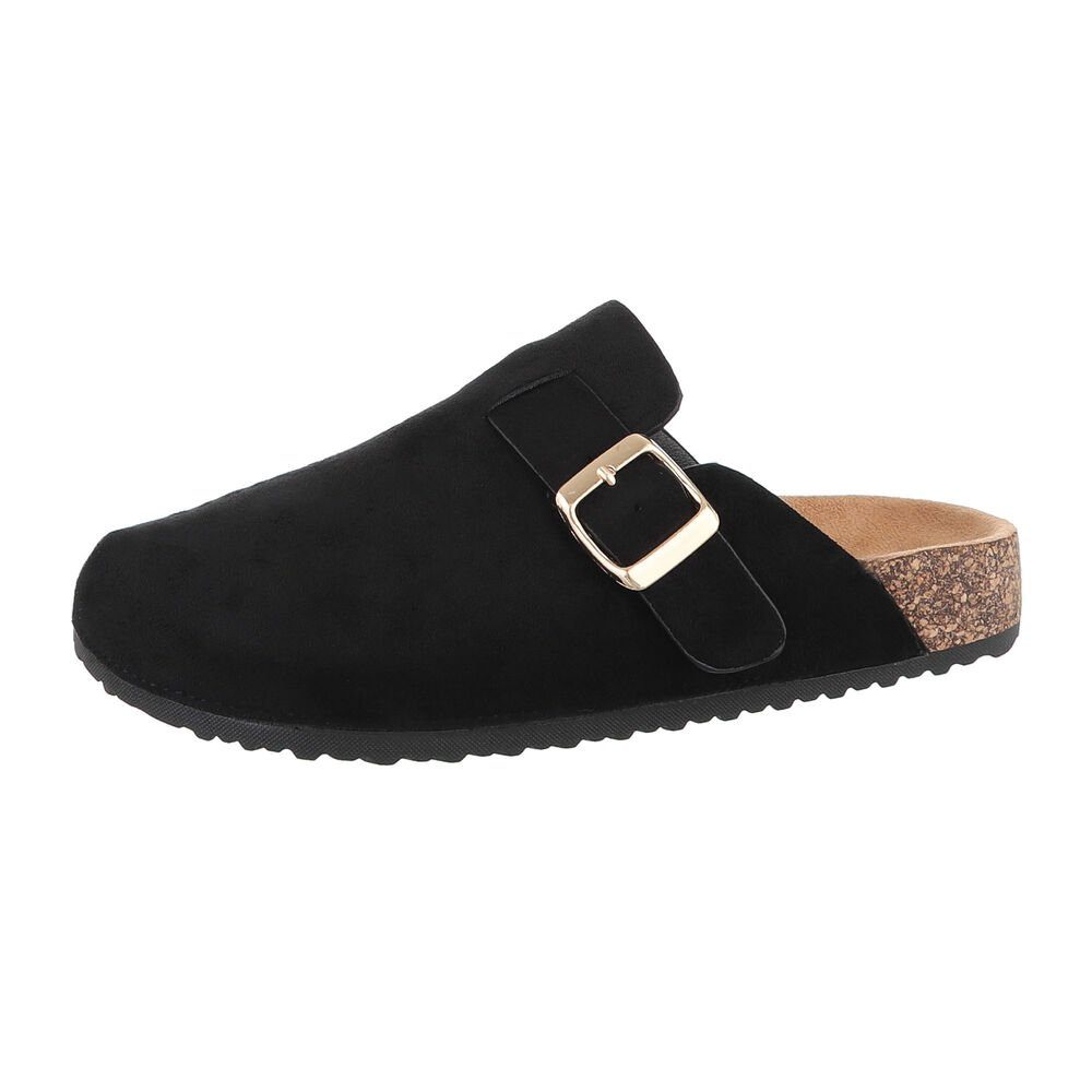 Ital-Design Damen Mules Freizeit Pantoletten Flach in Schwarz Pantolette