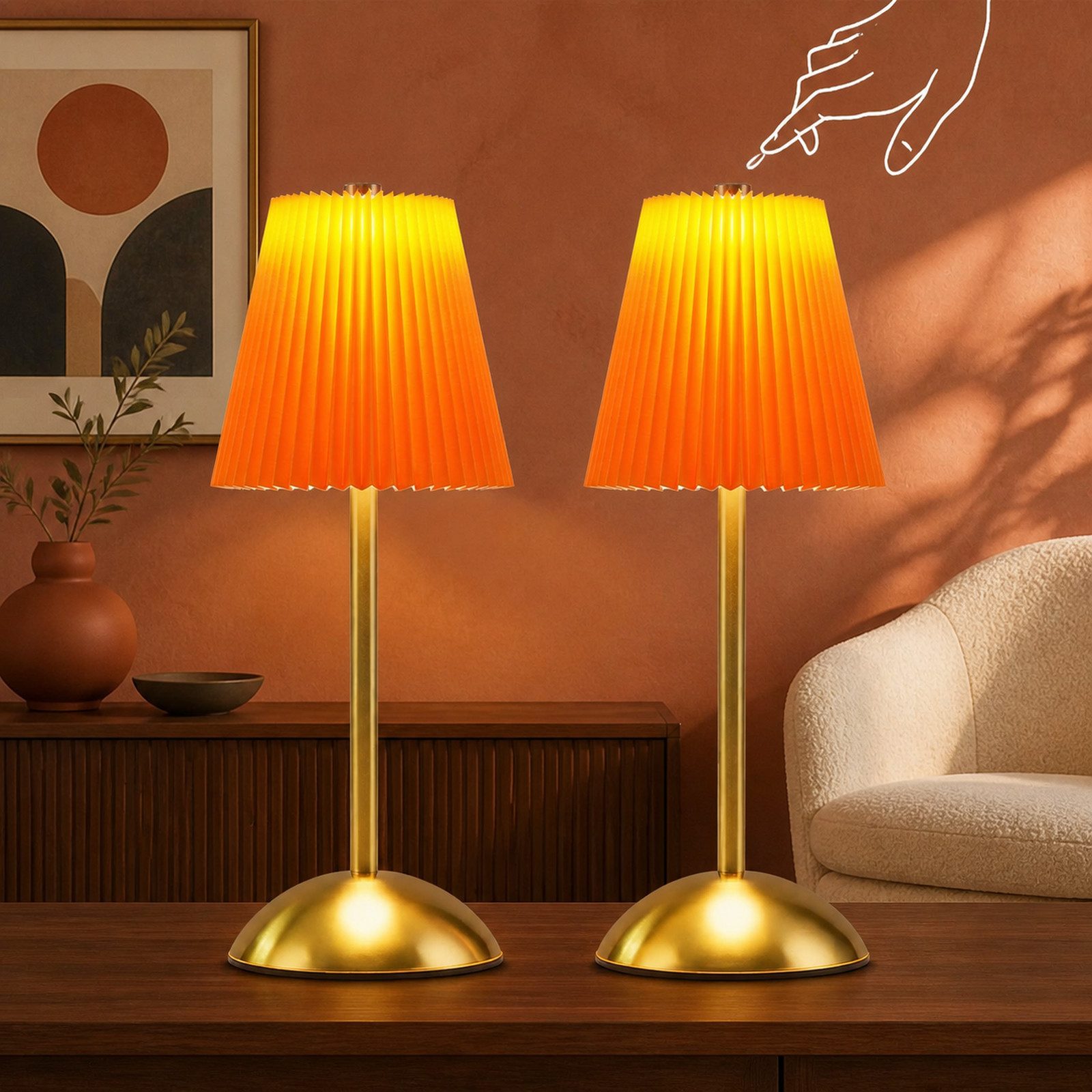 Nettlife LED Tischleuchte Nachttischleuchte 2er Stoff Schwarz/Grün/Weiß/Orange/Graublau, 3 Lichtfarben, Schlafzimmer Wohnzimmer Arbeitszimmer Büros Eingangsbereiche