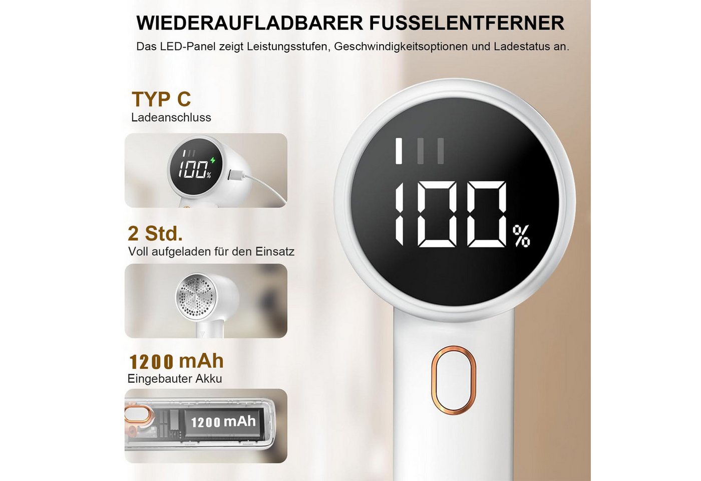 Thumbnail - MODFU Fusselrasierer Elektrisch Fusselentferner Stoffrasierer Fussel Entferner Rasierer, 3-Gang LED-Anzeige für Kleidung...