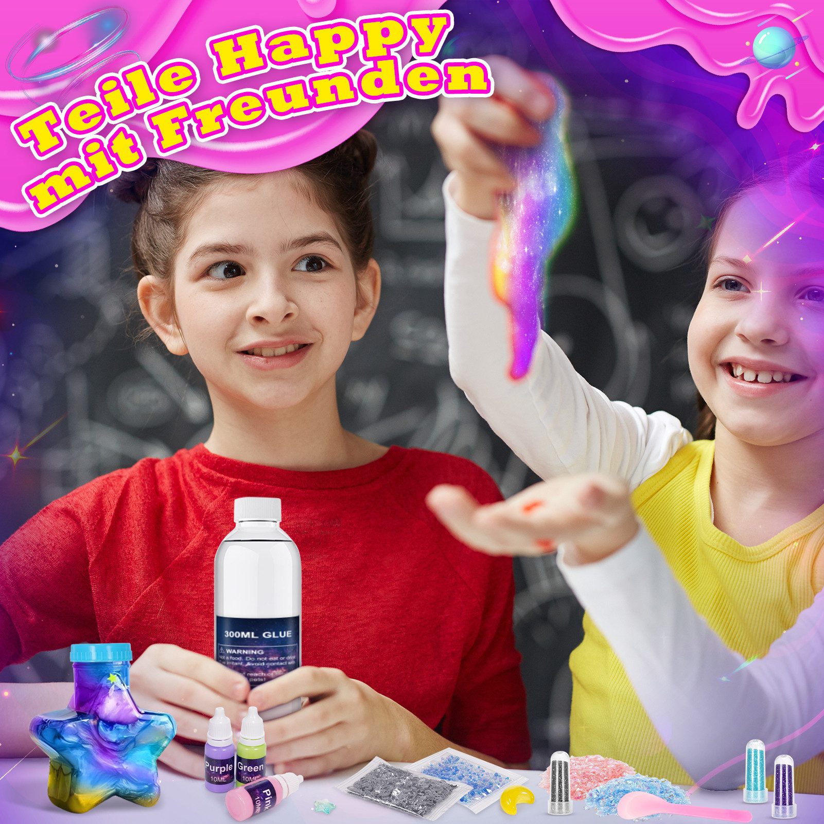 Wootoy Kreativset Experimentierkasten Schleim Bastelset Galaxy Einhorn DIY Slime Kit, (mit Glitzer Perlen und Zubehör zum Kreativen Gestalten, 1-tlg., Schleim-B – Bild 5 von 5