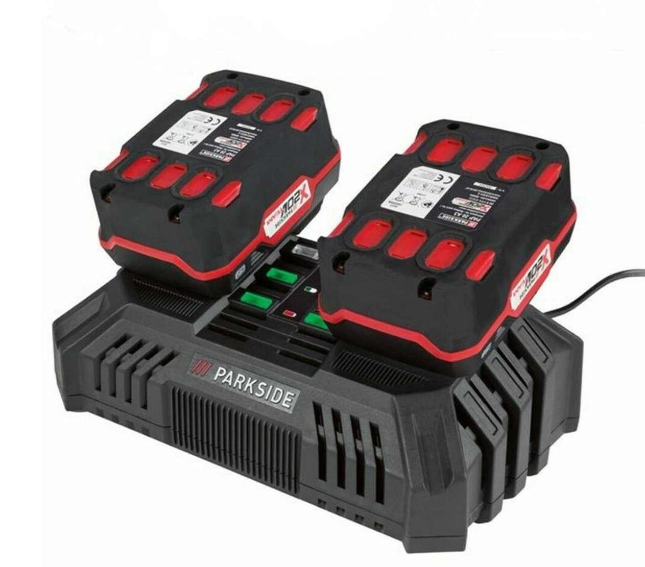 Parkside 30 Minuten Doppel Ladegerät PDSLG 20 mit 2 x Akku 4.0 Ah X 20 V Team Akku Starter-Set